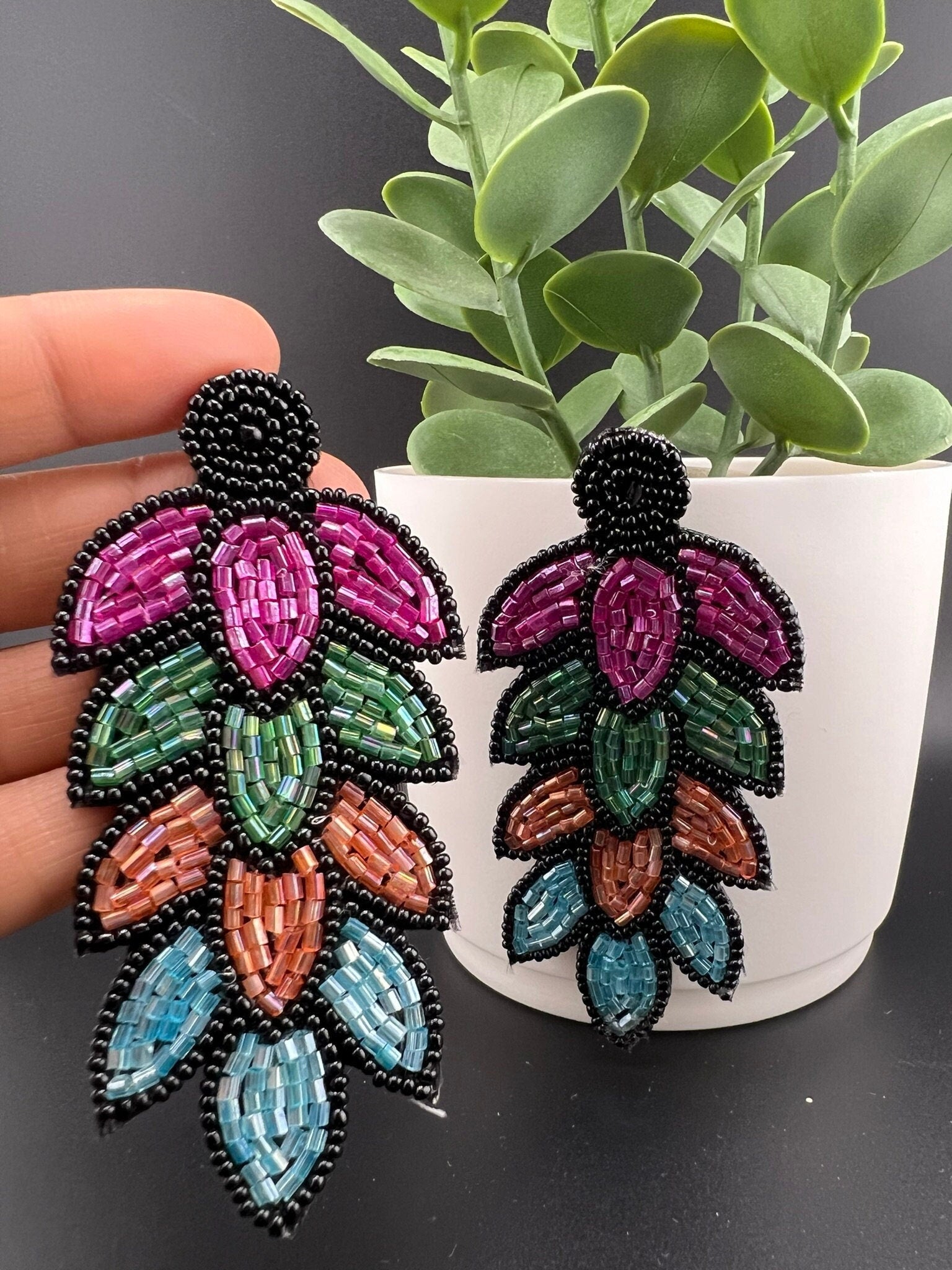 Beaded Shining Multicolor Leaves quirky earring/Handmade earring/Statement Earring/Boho Earring/Beaded earring/Ethnic Earring/Valentine gift