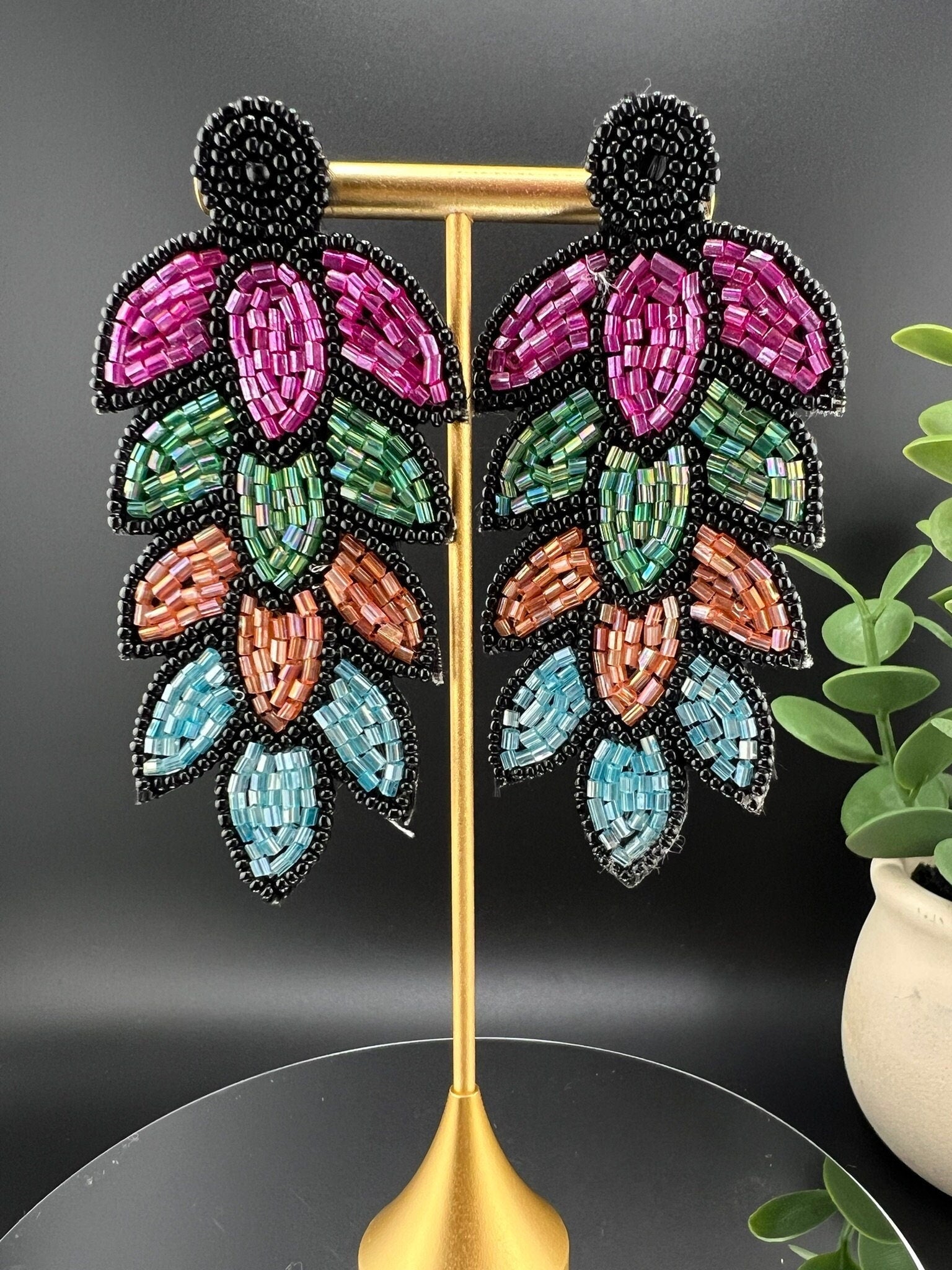 Beaded Shining Multicolor Leaves quirky earring/Handmade earring/Statement Earring/Boho Earring/Beaded earring/Ethnic Earring/Valentine gift