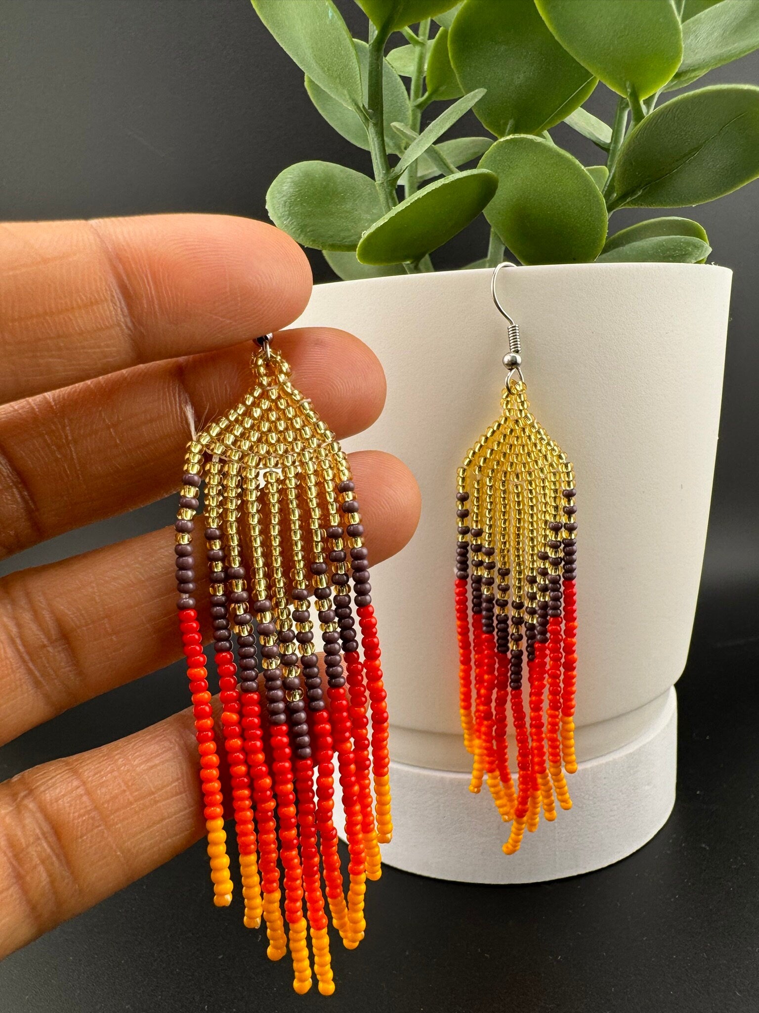 Beaded Long Red Yellow Purple quirky earring/Handmade earring/Statement Earring/Boho Earring/Beaded earring/Ethnic Earring/Valentine gift