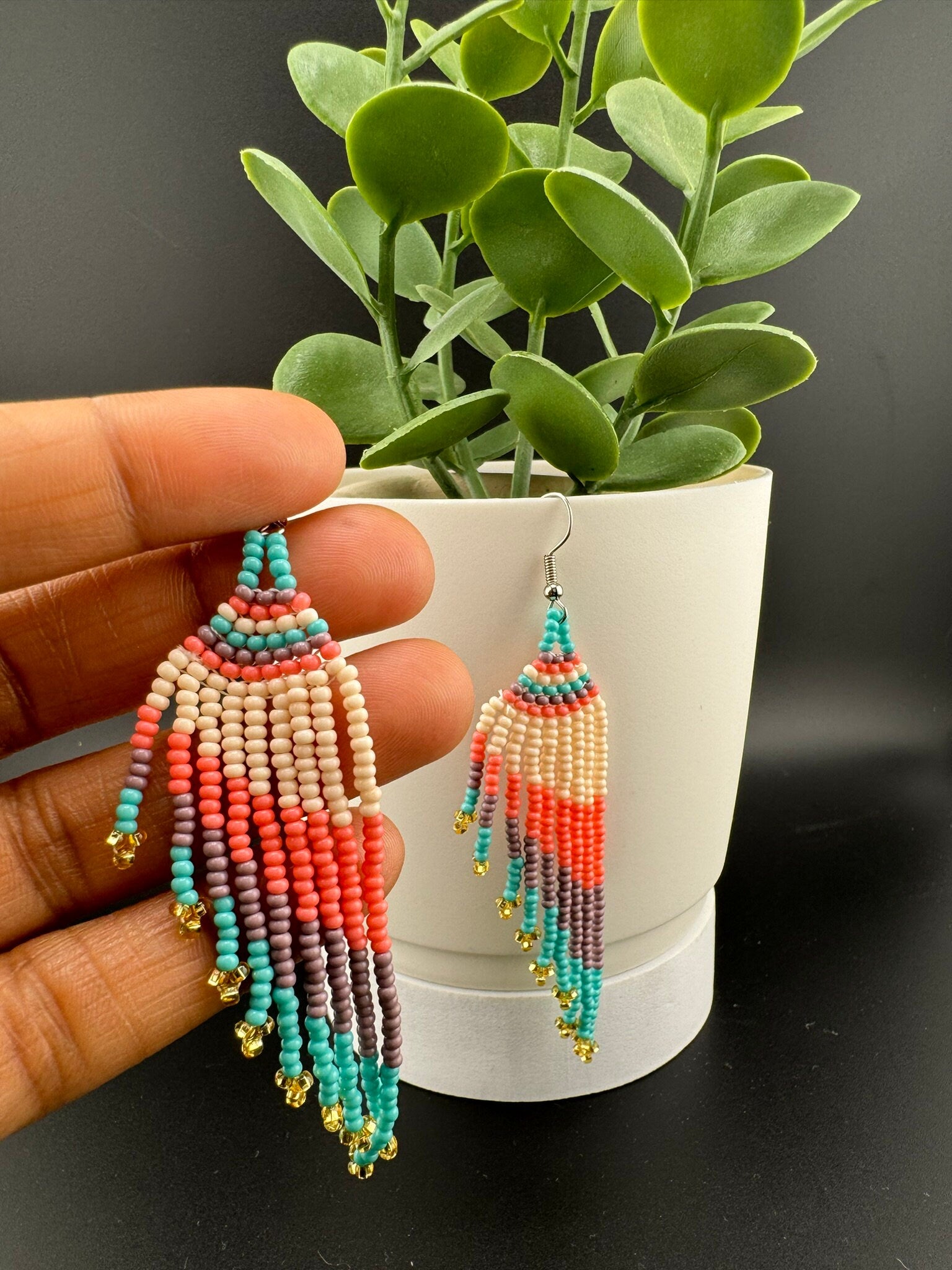 Beaded Long Peach Purple Long quirky earring/Handmade earring/Statement Earring/Boho Earring/Beaded earring/Ethnic Earring/Valentine gift