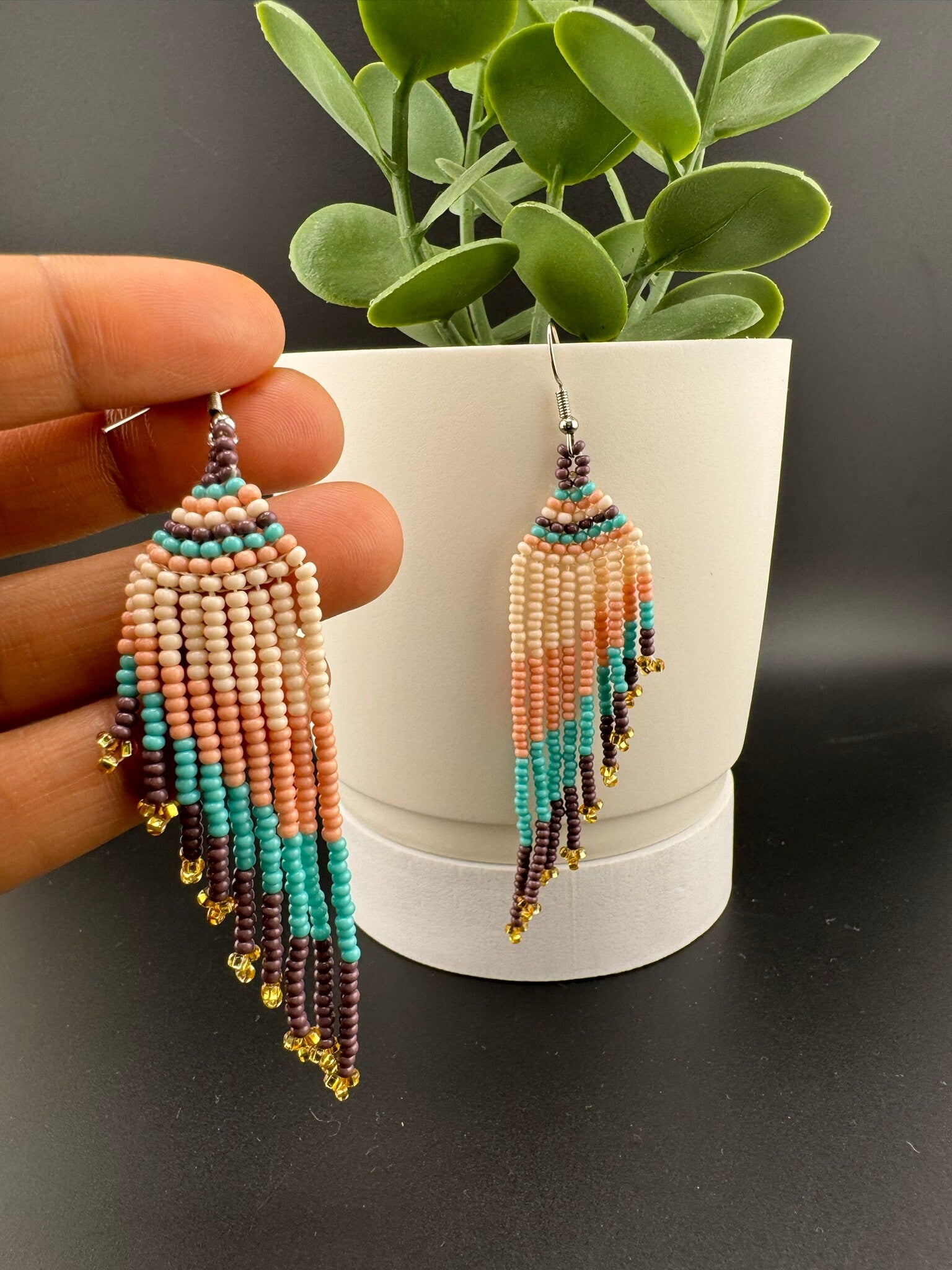 Beaded Long Pink Purple Long quirky earring/Handmade earring/Statement Earring/Boho Earring/Beaded earring/Ethnic Earring/Valentine gift