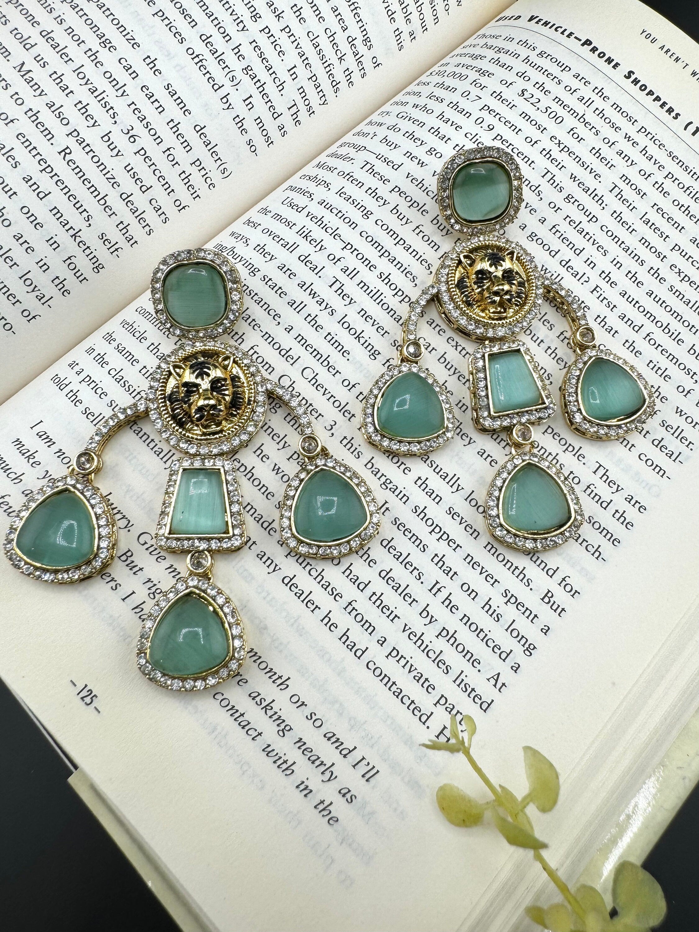 Premium Sabyasachi inspired designer Chand Bali earring Mint Green/Long Chandelier earring/Gold earring/Long Indian Earring/Bridal Earring