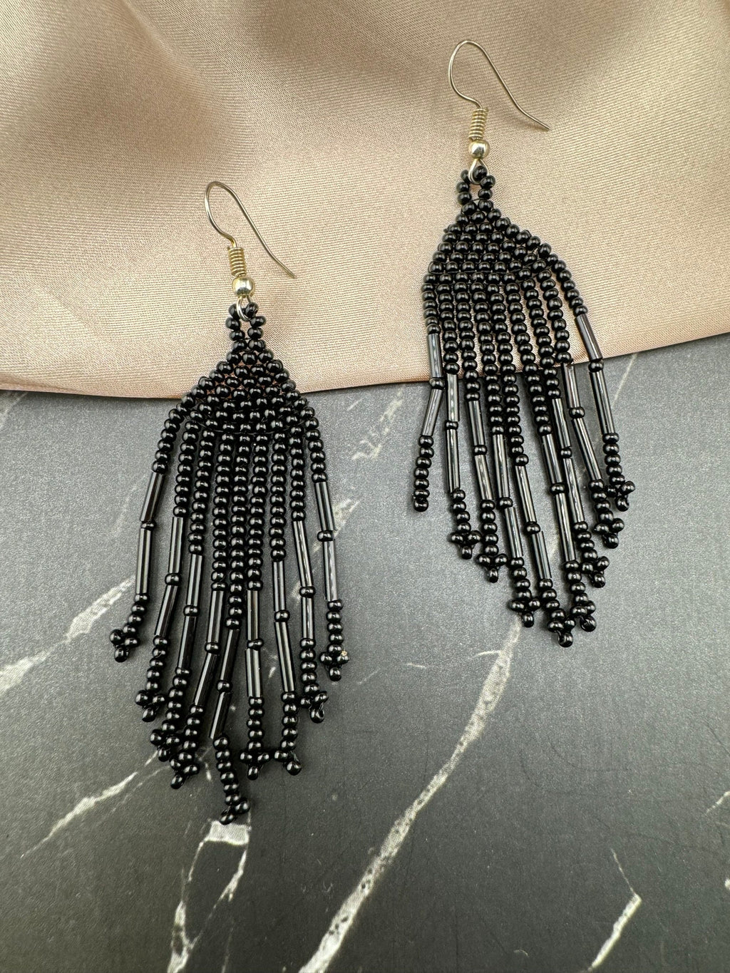 Beaded Long Black quirky earring/Handmade earring/Statement Earring/Boho Earring/Beaded earring/Ethnic Earring/Valentine gift/Party jewelry