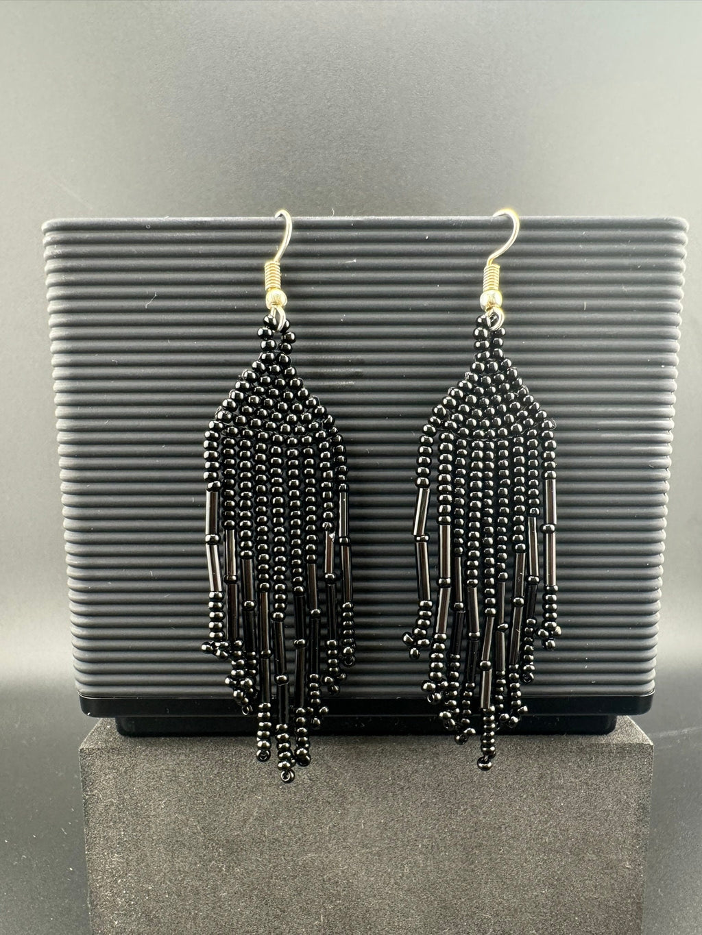 Beaded Long Black quirky earring/Handmade earring/Statement Earring/Boho Earring/Beaded earring/Ethnic Earring/Valentine gift/Party jewelry