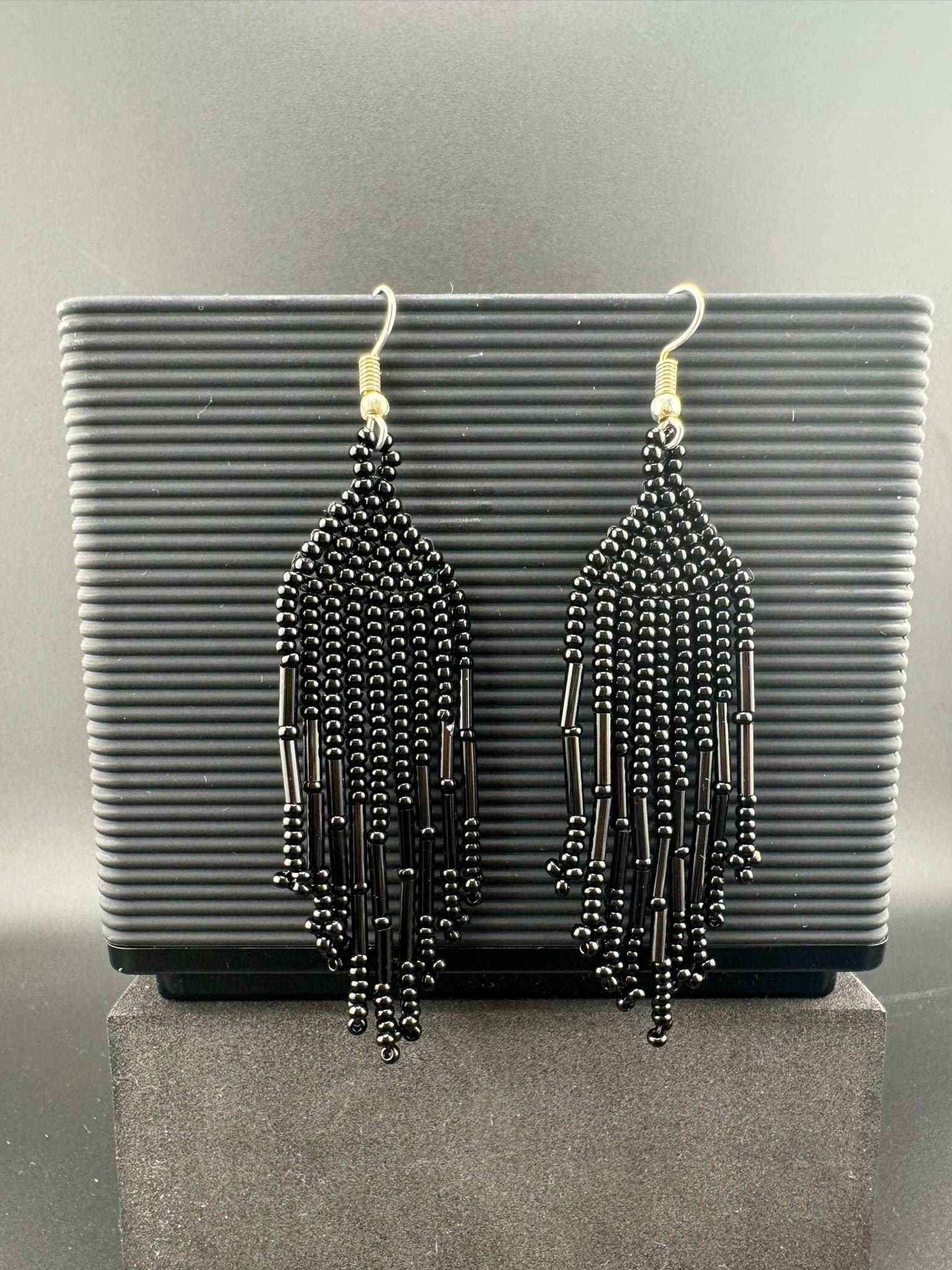 Beaded Long Black quirky earring/Handmade earring/Statement Earring/Boho Earring/Beaded earring/Ethnic Earring/Valentine gift/Party jewelry