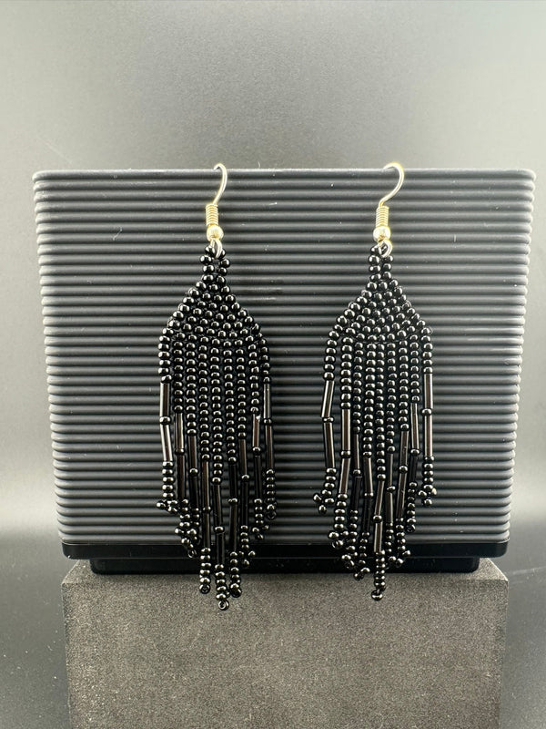 Beaded Long Black quirky earring/Handmade earring/Statement Earring/Boho Earring/Beaded earring/Ethnic Earring/Valentine gift/Party jewelry