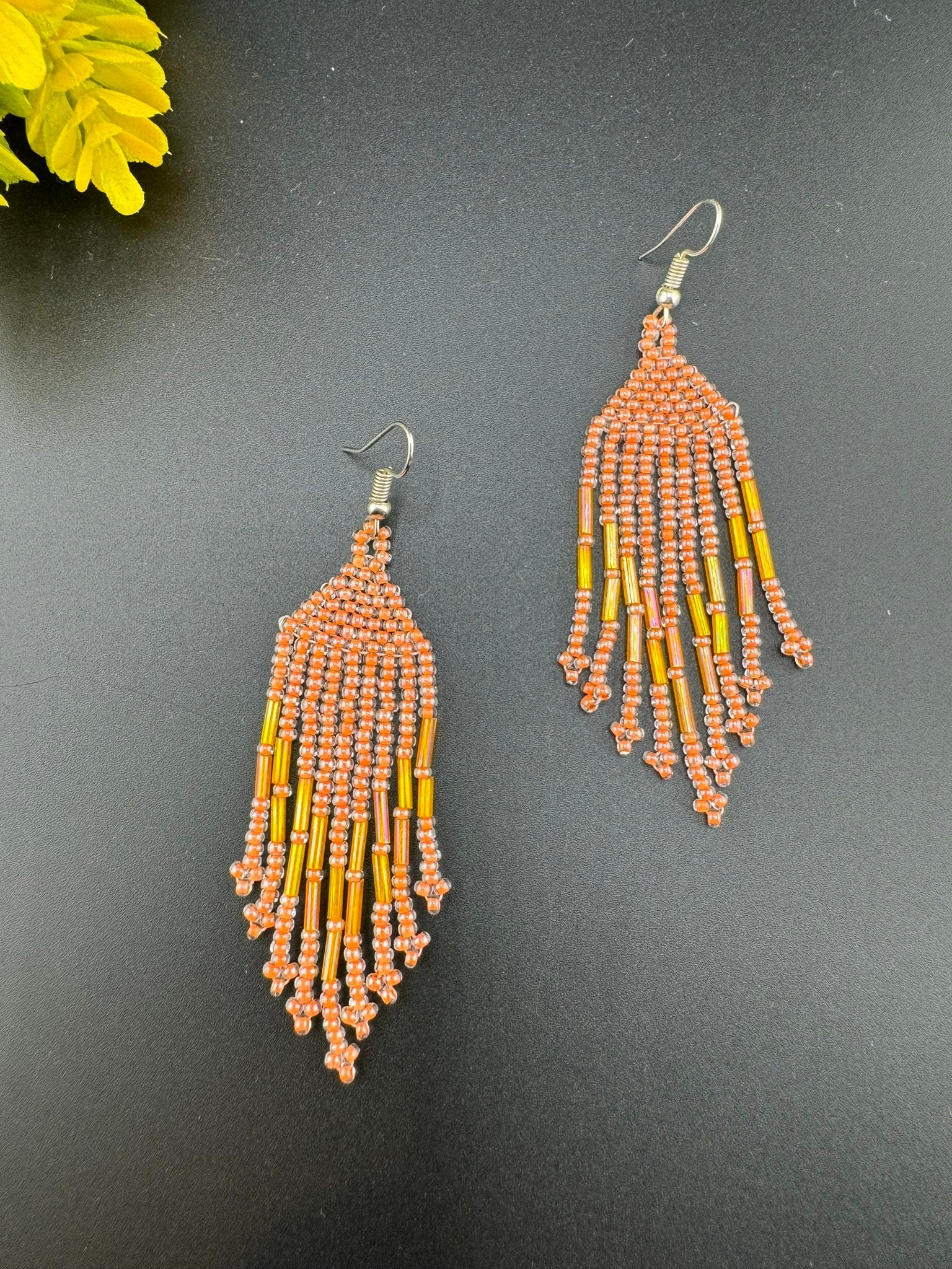 Beaded Long Peach quirky earring/Handmade earring/Statement Earring/Boho Earring/Beaded earring/Ethnic Earring/Valentine gift/Party jewelry