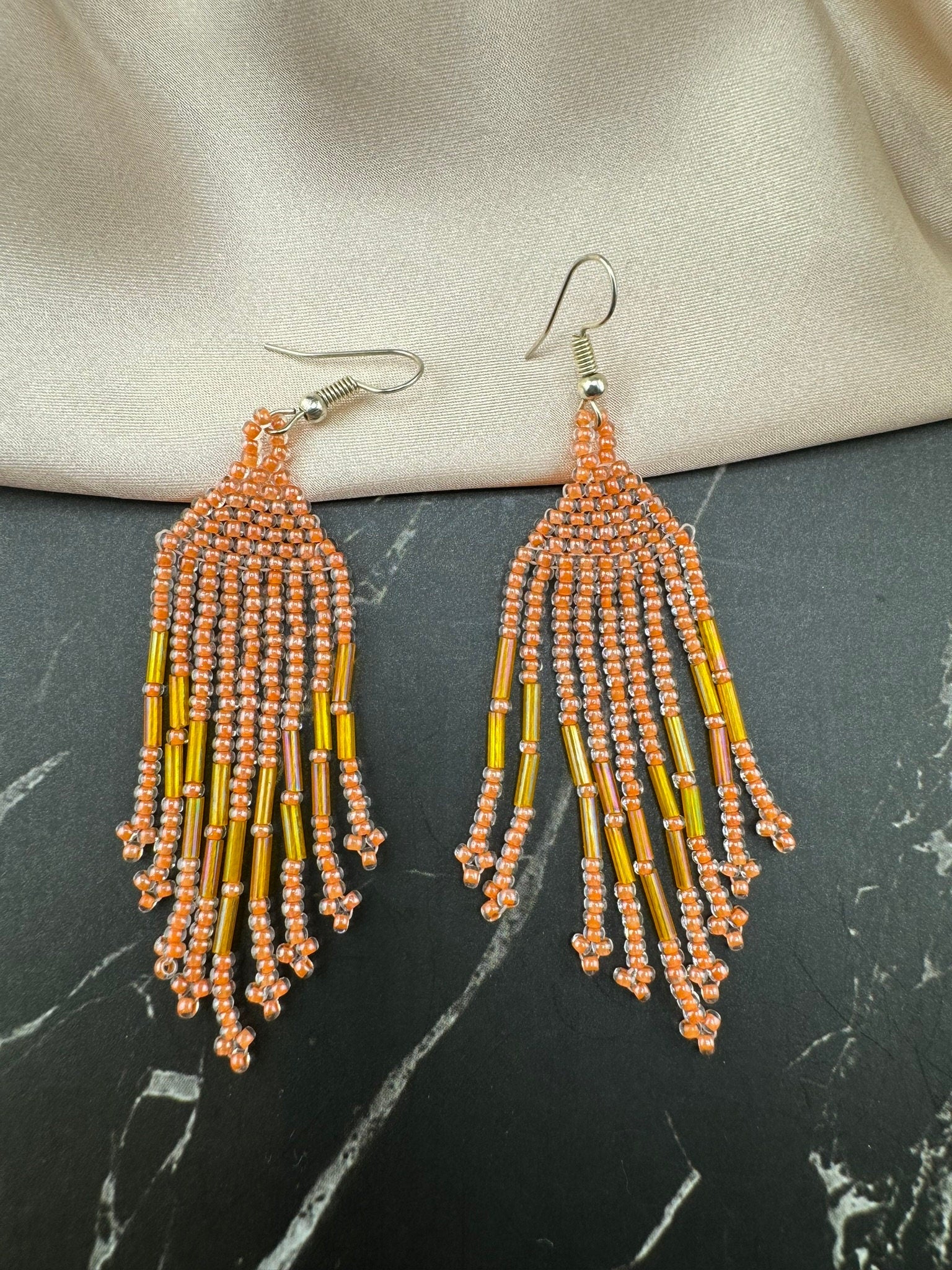 Beaded Long Peach quirky earring/Handmade earring/Statement Earring/Boho Earring/Beaded earring/Ethnic Earring/Valentine gift/Party jewelry