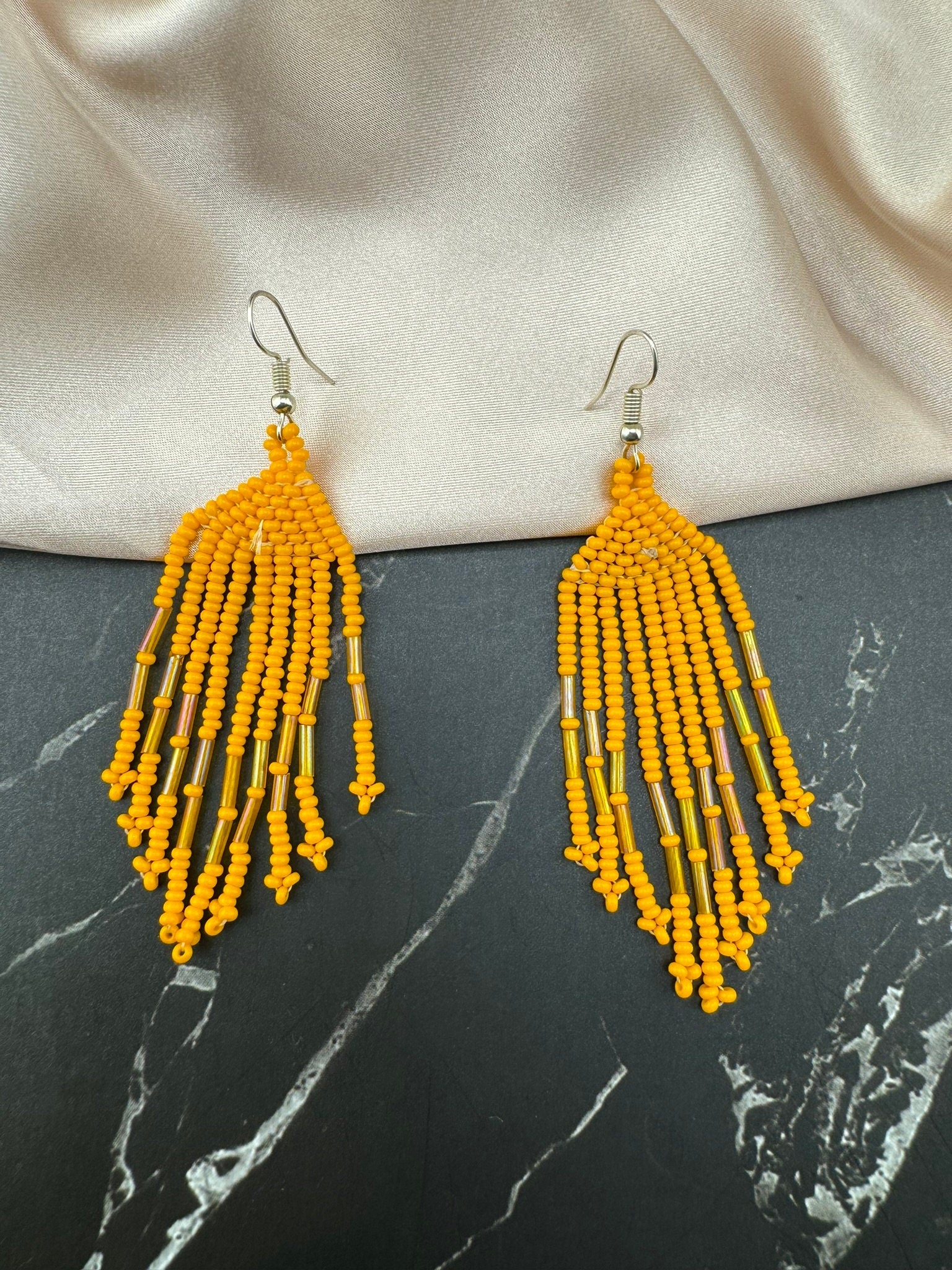 Beaded Long Yellow quirky earring/Handmade earring/Statement Earring/Boho Earring/Beaded earring/Ethnic Earring/Valentine gift/Party jewelry