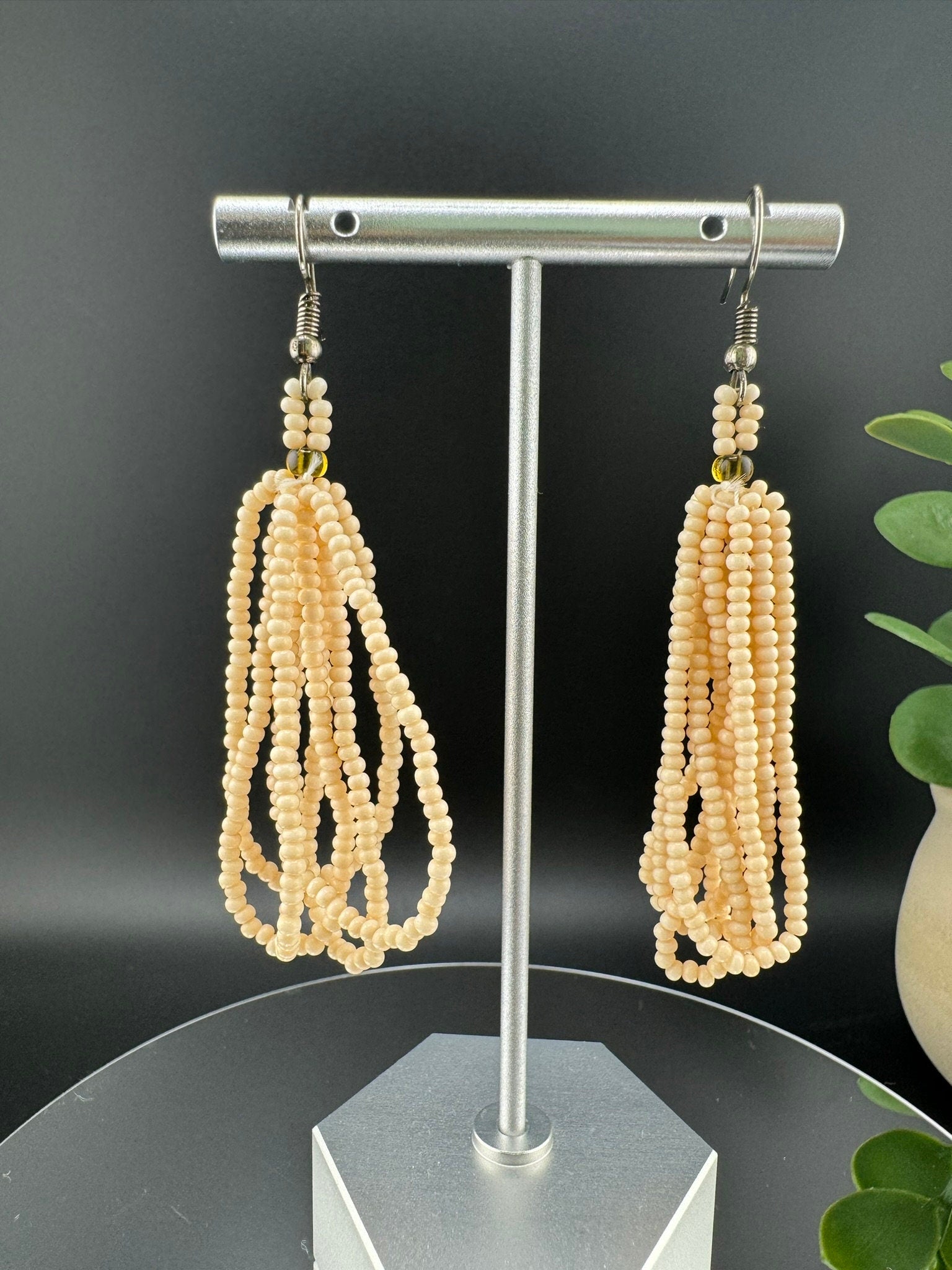 Beaded Beige/Ivory quirky earring/Handmade earring/Statement Earring/Boho Earring/Beaded earring/Ethnic Earring/Valentine gift/Party jewelry