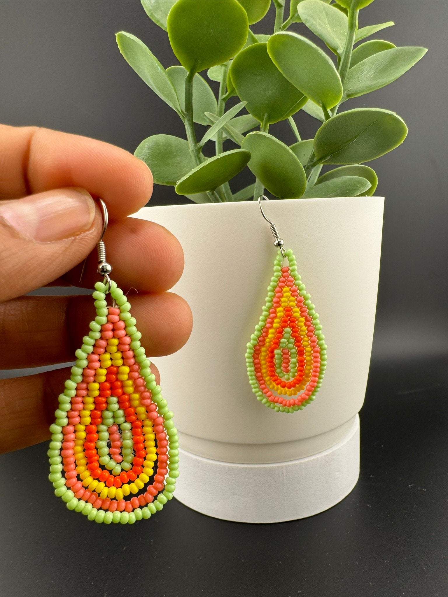 Beaded Multicolor Avocado quirky Everyday earring/Handmade earring/Statement Earring/Boho Earring/Beaded earring/Ethnic Earring/gift for her