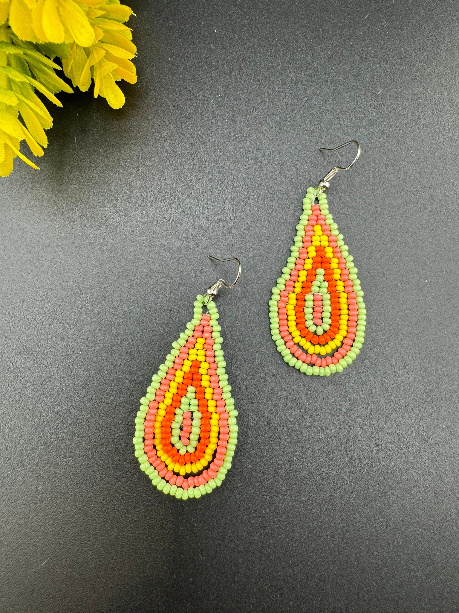 Beaded Multicolor Avocado quirky Everyday earring/Handmade earring/Statement Earring/Boho Earring/Beaded earring/Ethnic Earring/gift for her