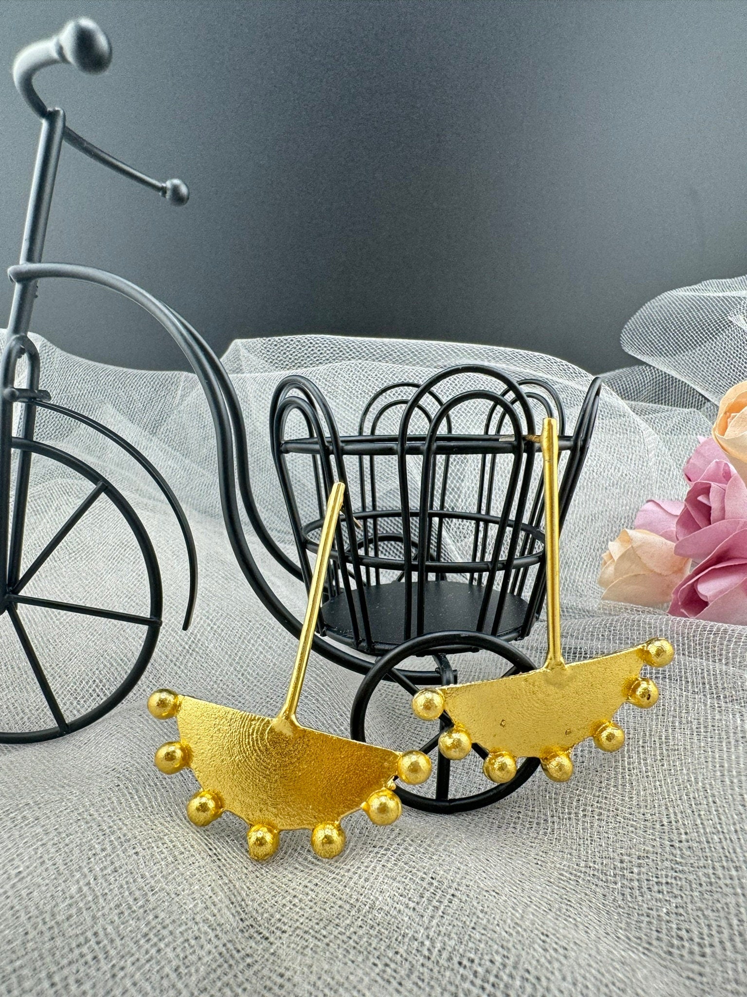 Matt Gold Statement Long earrings in unique sleek design