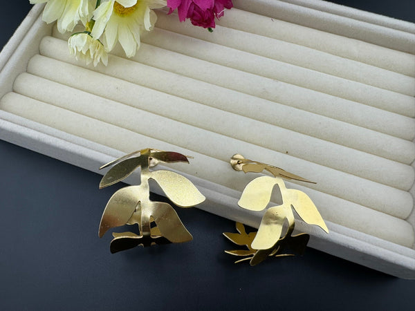 Statement Gold Hoop earrings in unique Leaf design, Leaf hoop