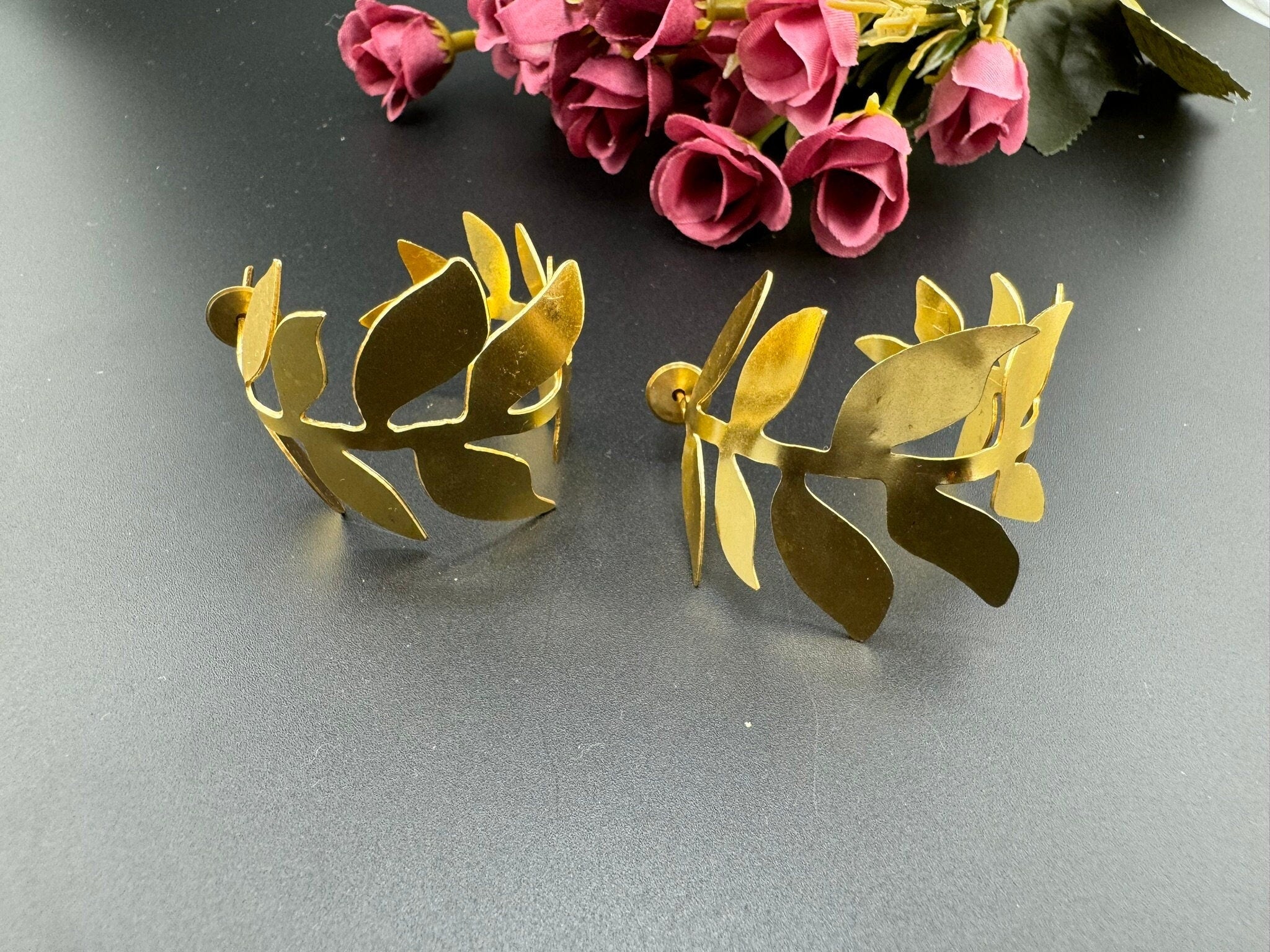 Statement Gold Hoop earrings in unique Leaf design, Leaf hoop
