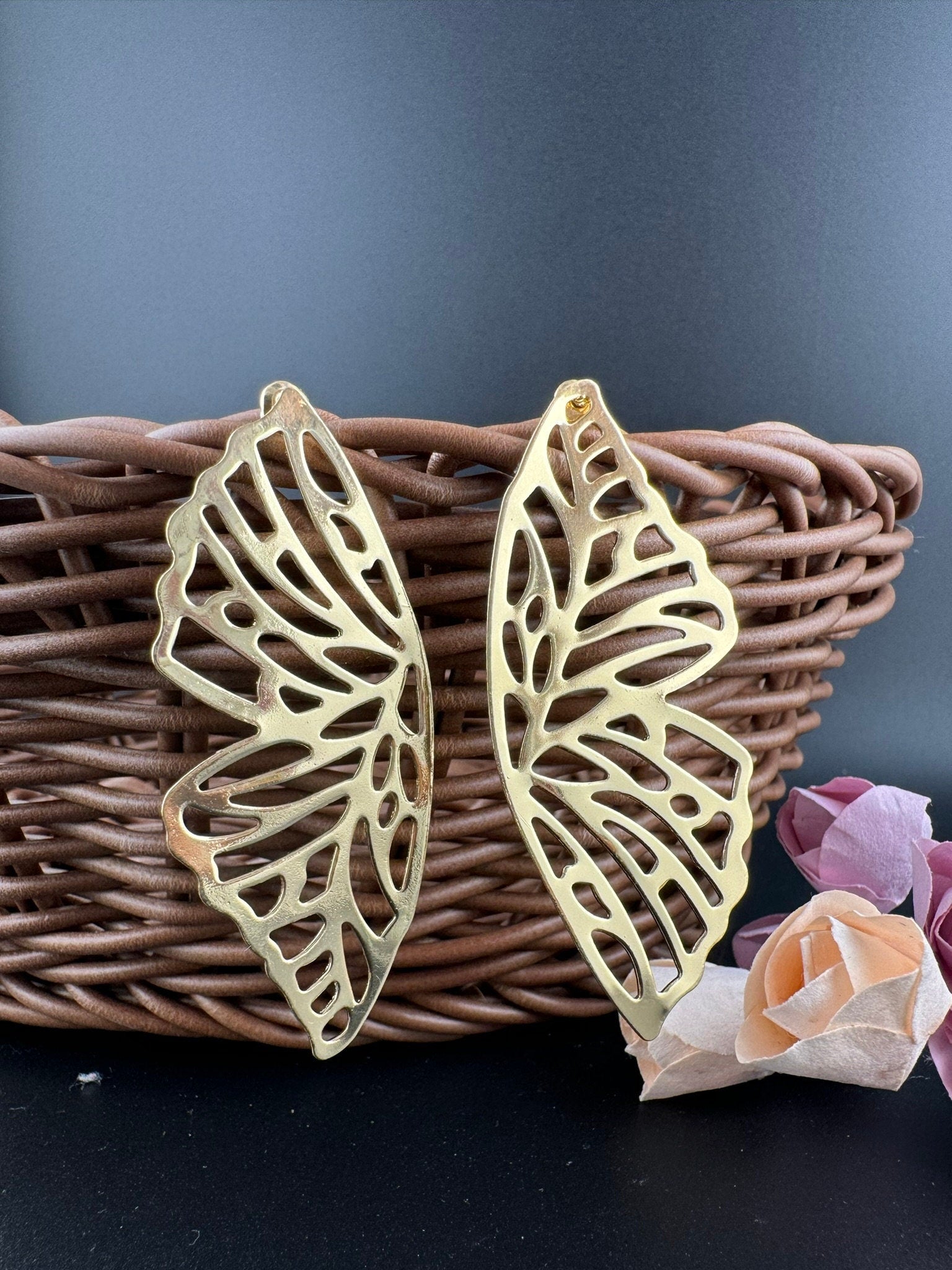 Premium Gold brass quirky earrings in unique sleek butterfly wings design/Statement earrings/everyday jewelry/Indian Earrings/Bridal Earring