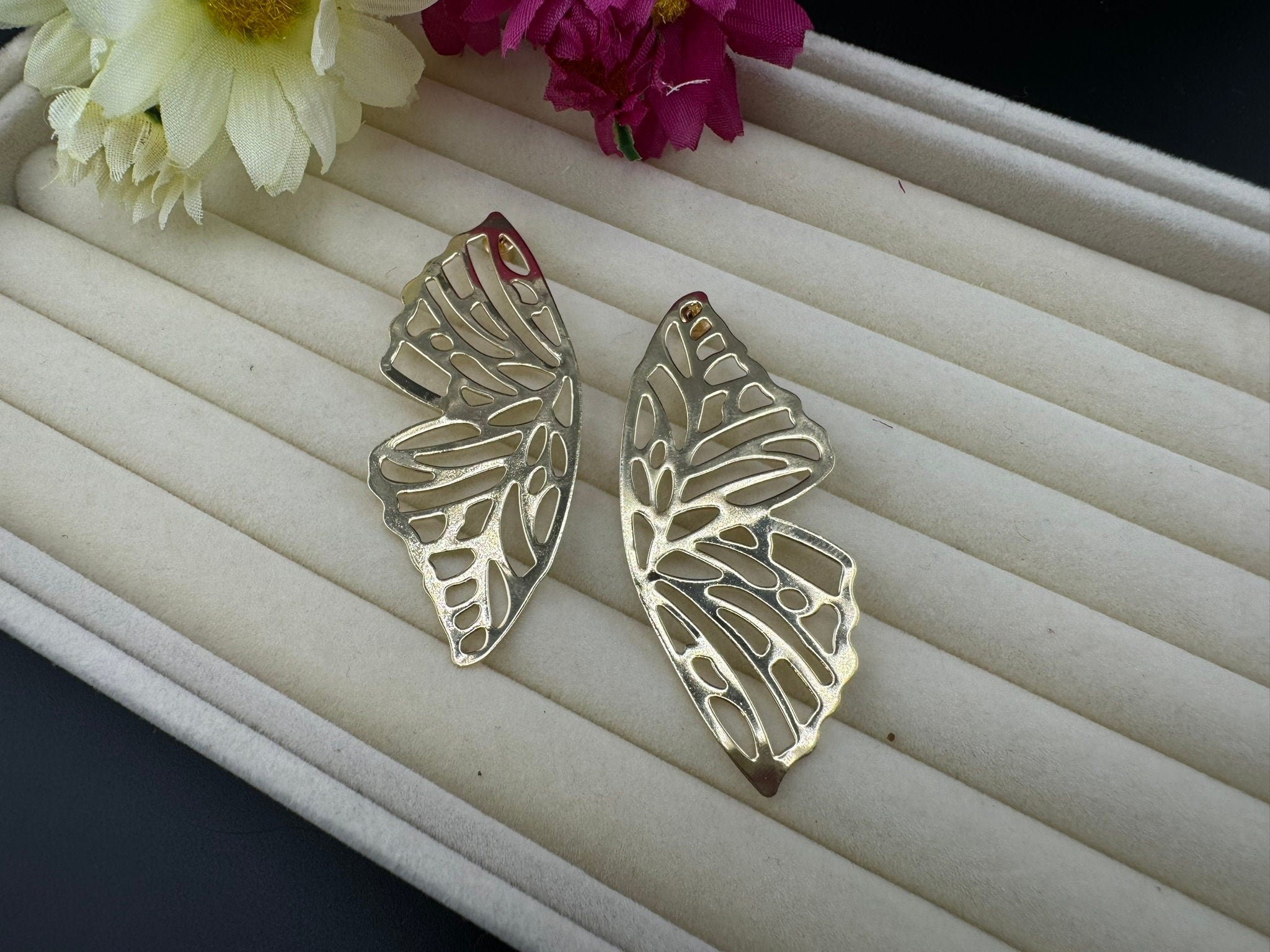 Premium Gold brass quirky earrings in unique sleek butterfly wings design/Statement earrings/everyday jewelry/Indian Earrings/Bridal Earring