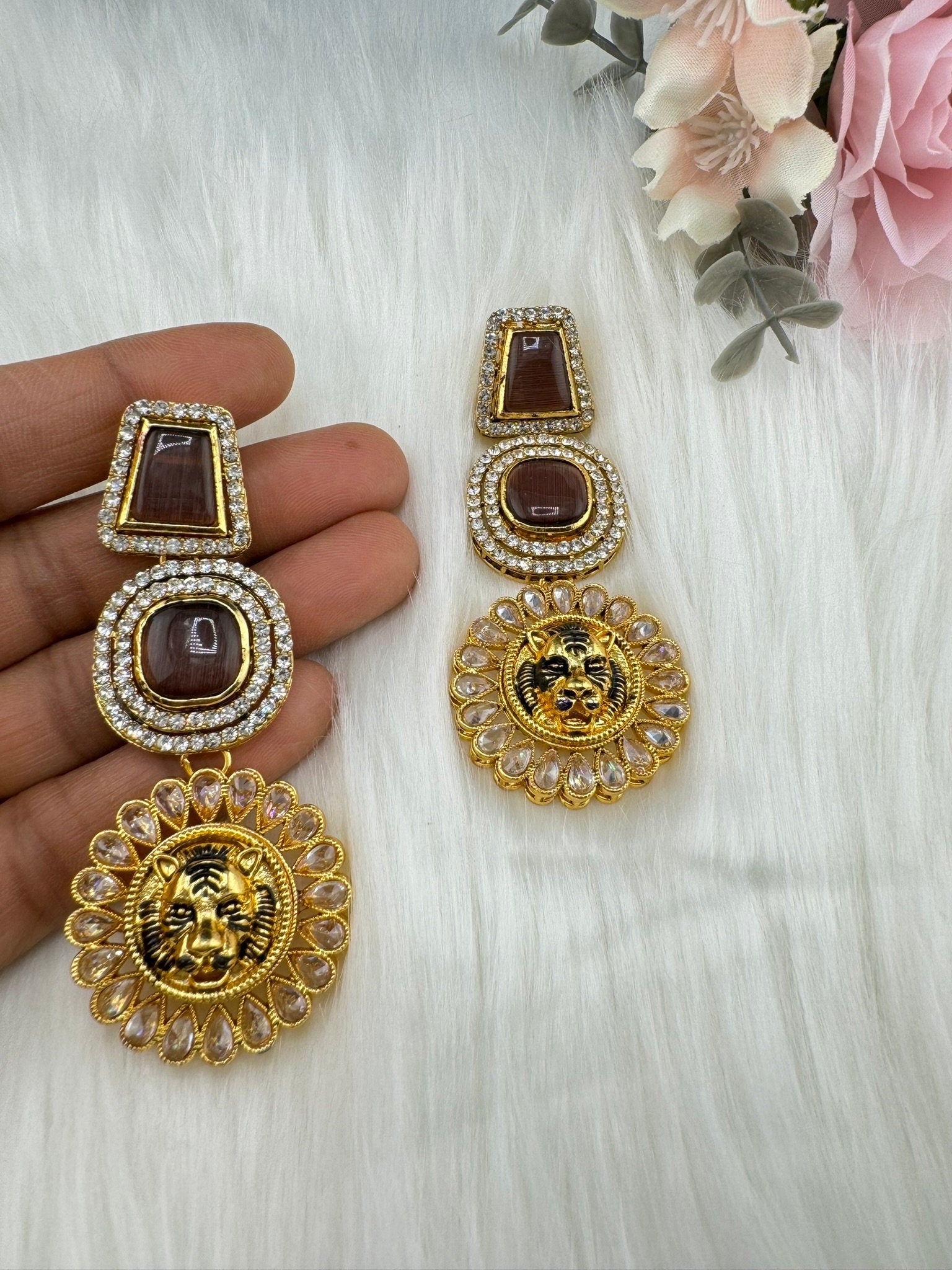 Premium Sabyasachi inspired designer Chand Bali earring Wine Brown color/Long Chandelier earring/Gold earring/Indian Earring/Bridal Earring