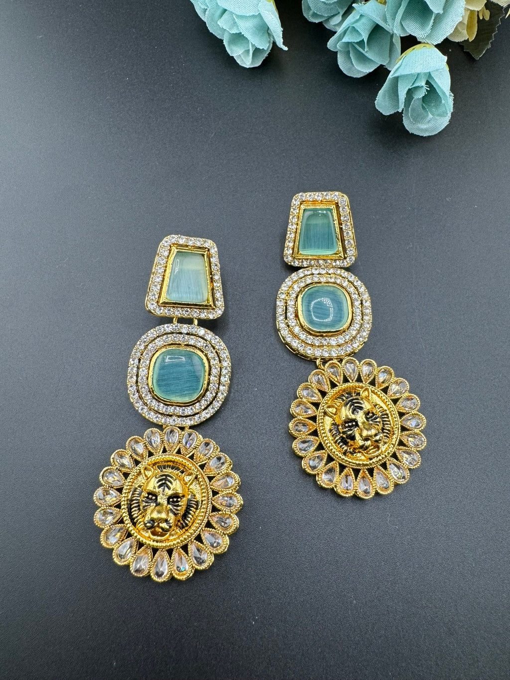 Premium Sabyasachi inspired designer Chand Bali Mint, light green/Long Chandelier earring/Gold earring/Long Indian Earring/Bridal Earring