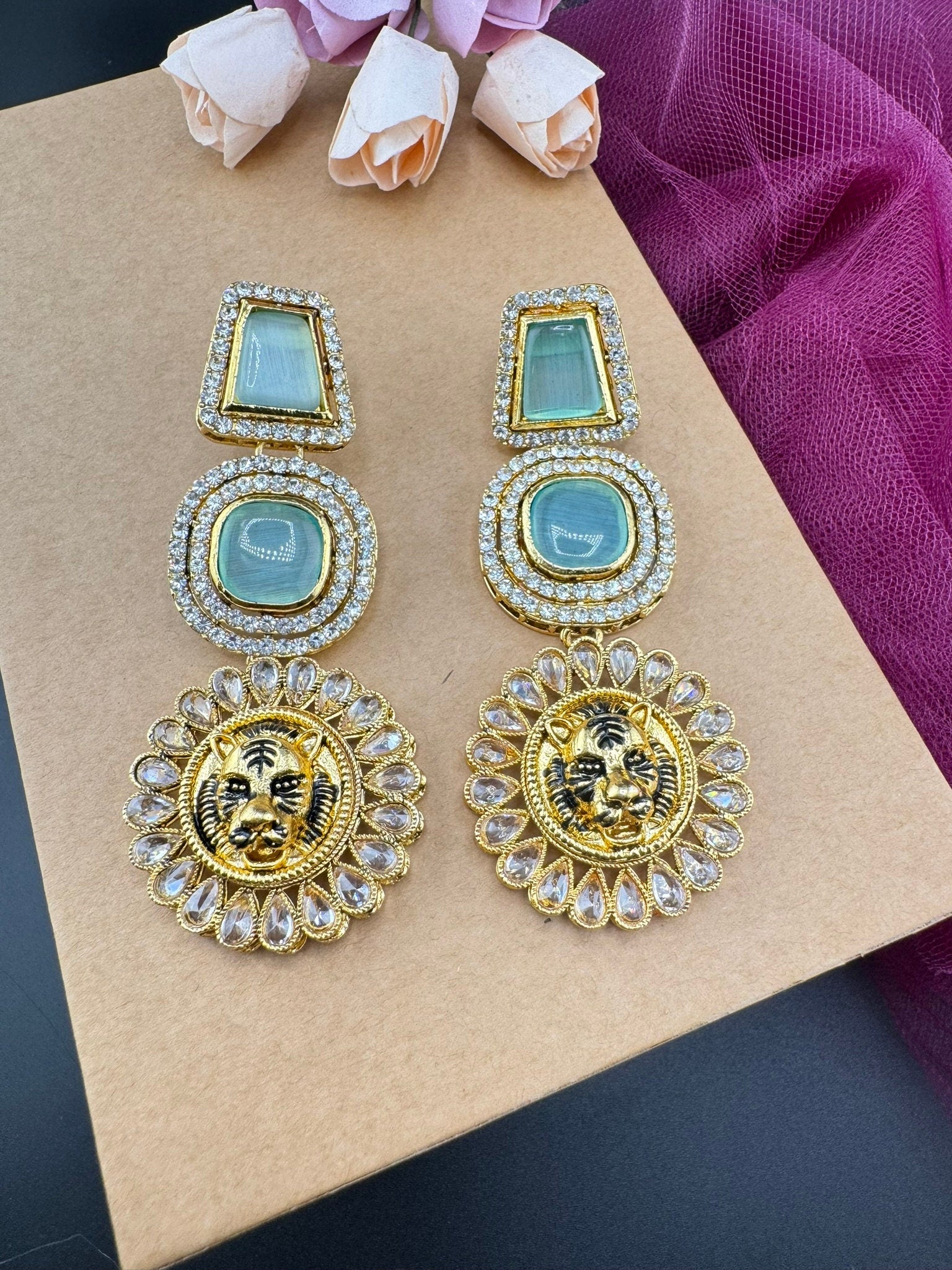 Premium Sabyasachi inspired designer Chand Bali Mint, light green/Long Chandelier earring/Gold earring/Long Indian Earring/Bridal Earring