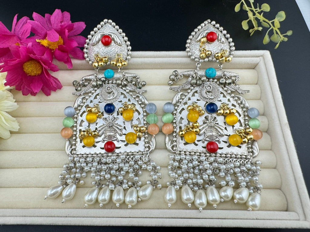 Silver Polish Premium Extra Oversized Oxidized Chand Bali gold, Bee, stones pearls/Animal Statement Earring/Boho Earring/Ethnic Earring