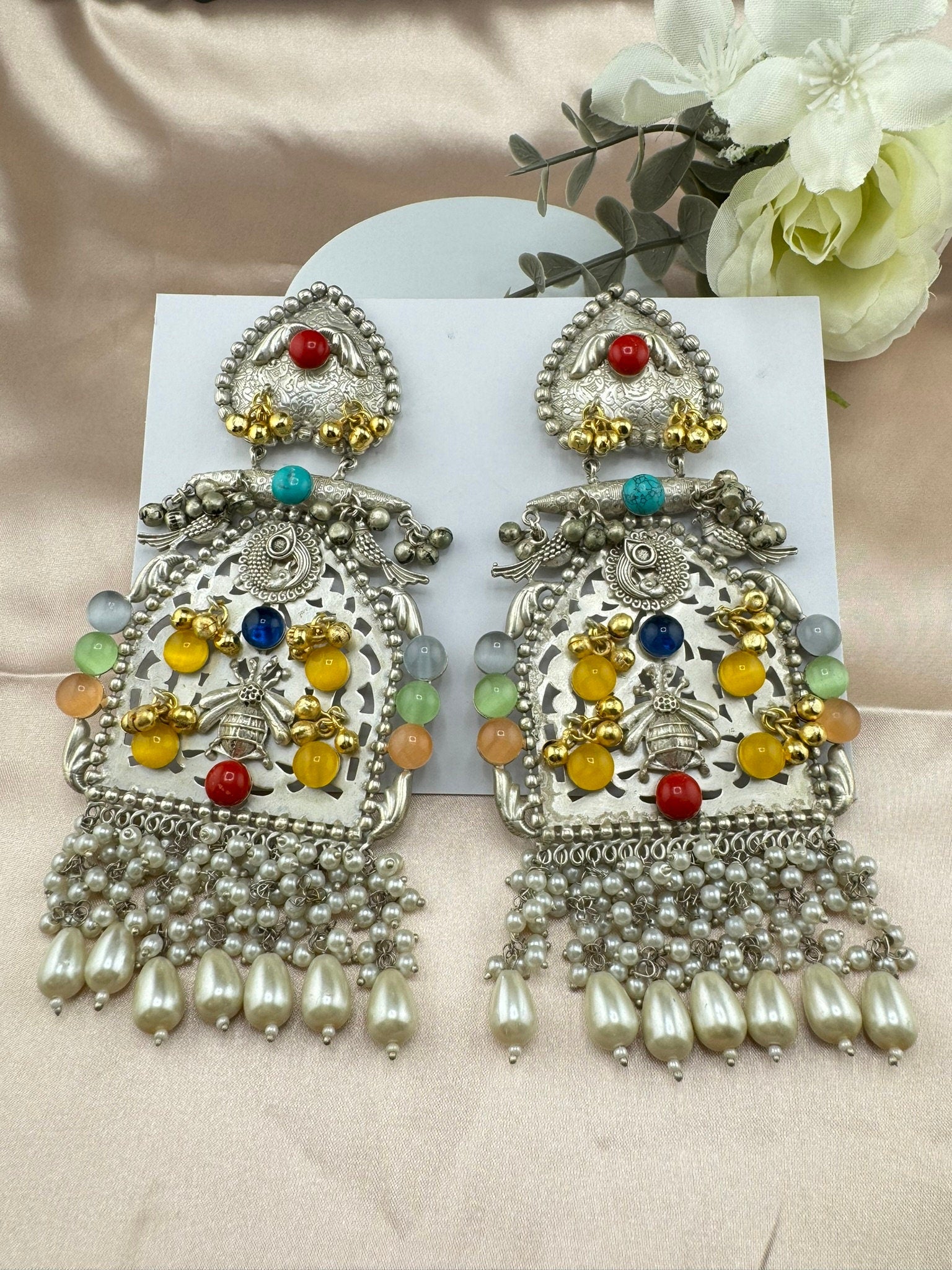 Silver Polish Premium Extra Oversized Oxidized Chand Bali gold, Bee, stones pearls/Animal Statement Earring/Boho Earring/Ethnic Earring