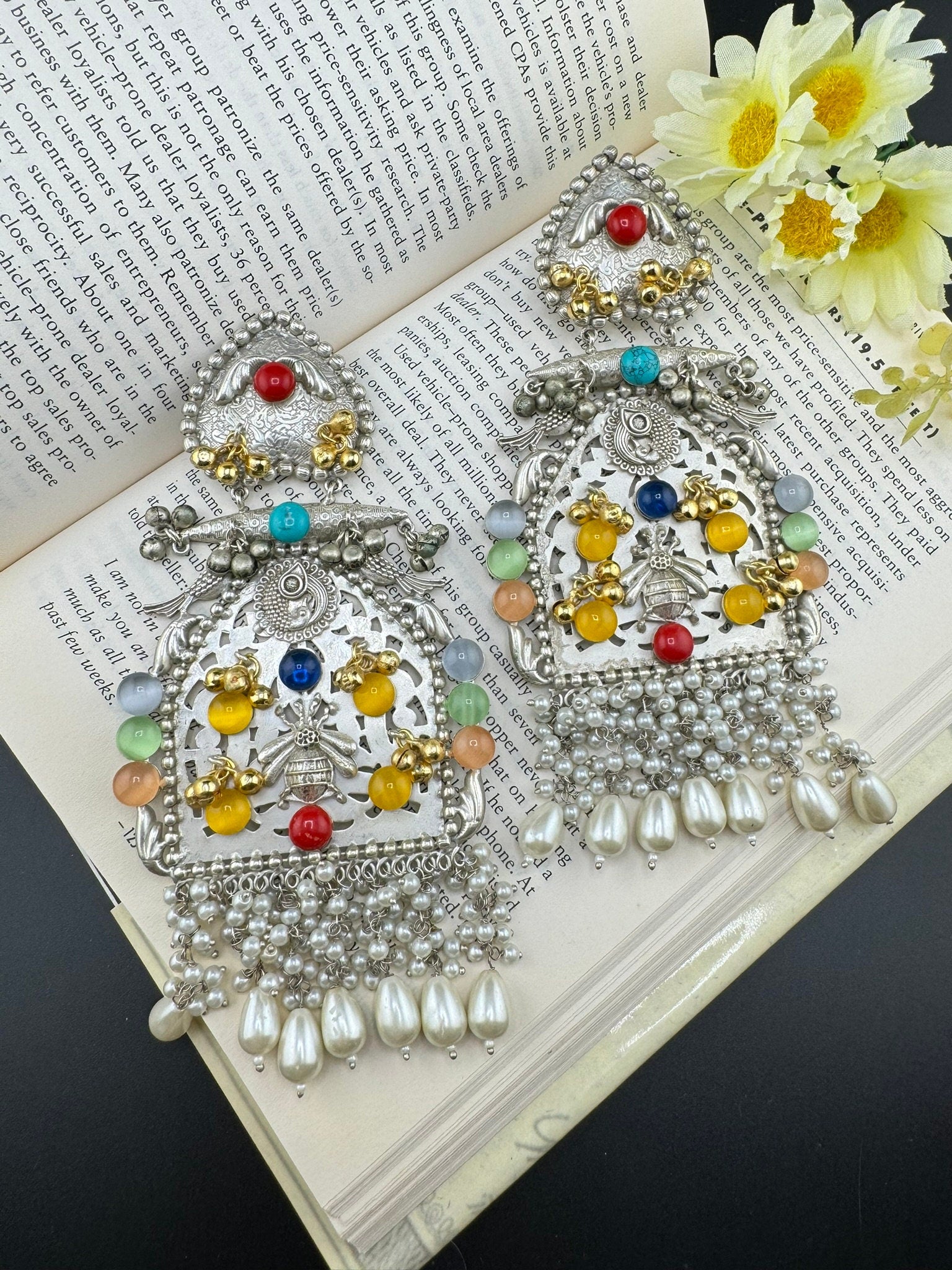 Silver Polish Premium Extra Oversized Oxidized Chand Bali gold, Bee, stones pearls/Animal Statement Earring/Boho Earring/Ethnic Earring