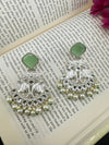 Silver Polish Premium Oxidized German silver Chand Bali with Mint/Light Green stones pearls Elephant Design/Boho Earring/Ethnic Earring