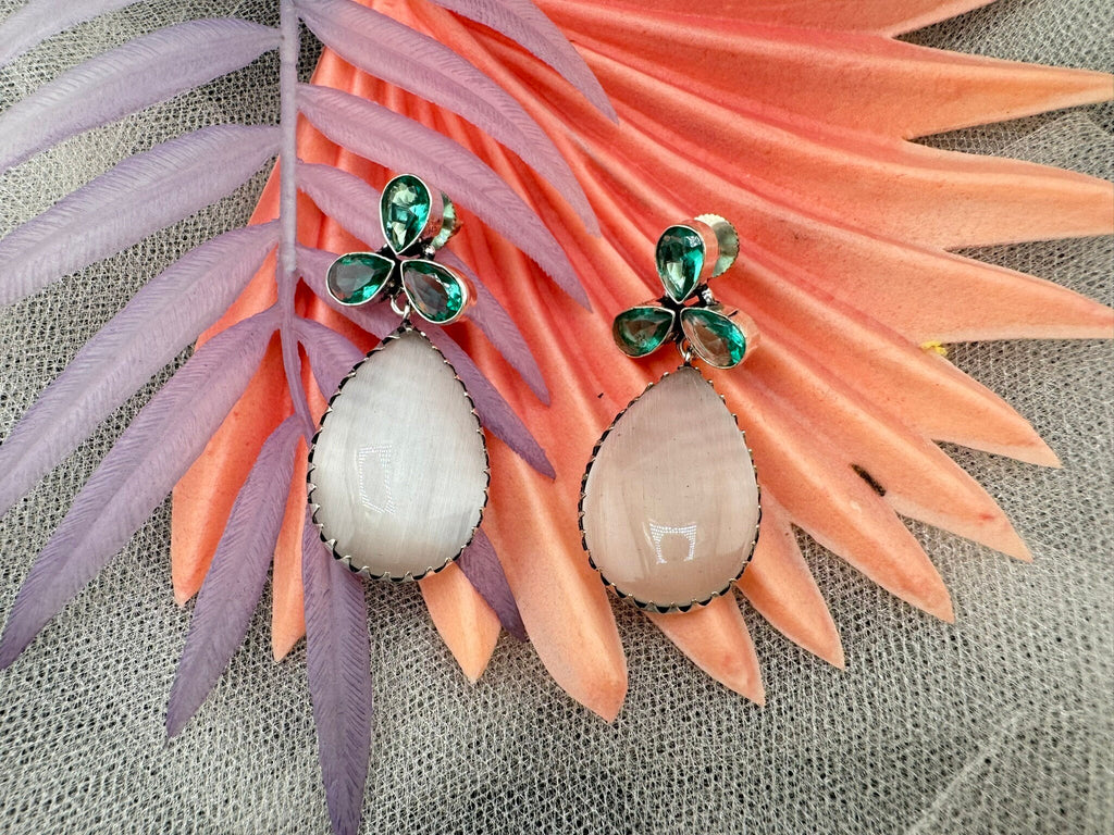 Silver Polish Oxidized German silver Teardrop earrings with White and blue stones/everyday statement earrings/Boho Earring/Ethnic Earring/