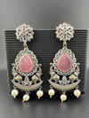 Pink oxidized silver earring with CZ, stone and pearl/Oxidized silver earring/Statement Earrings/Boho Earring/CZ jewelry/Ethnic Earring