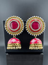 Premium Oversized Stud Jhumka/Magenta and Gold with CZ, pearls, Minakari jhumka details/Indian Earrings/Indian Jhumka/Bridal Earring/Heavy