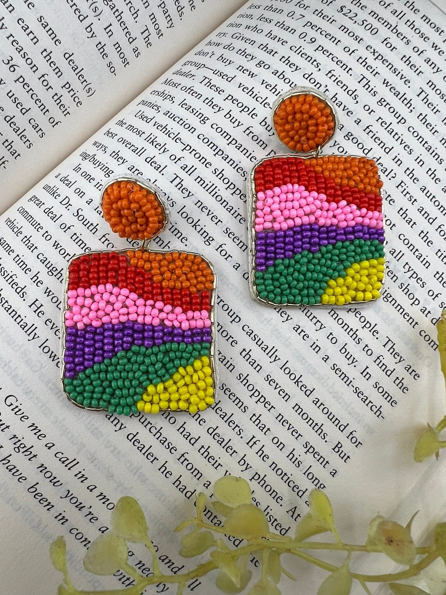 Beaded Colorful Rectangle quirky earring/Handmade earring/Statement Earring/Boho Earring/Beaded earring/Ethnic Earring/Rainbow earrings