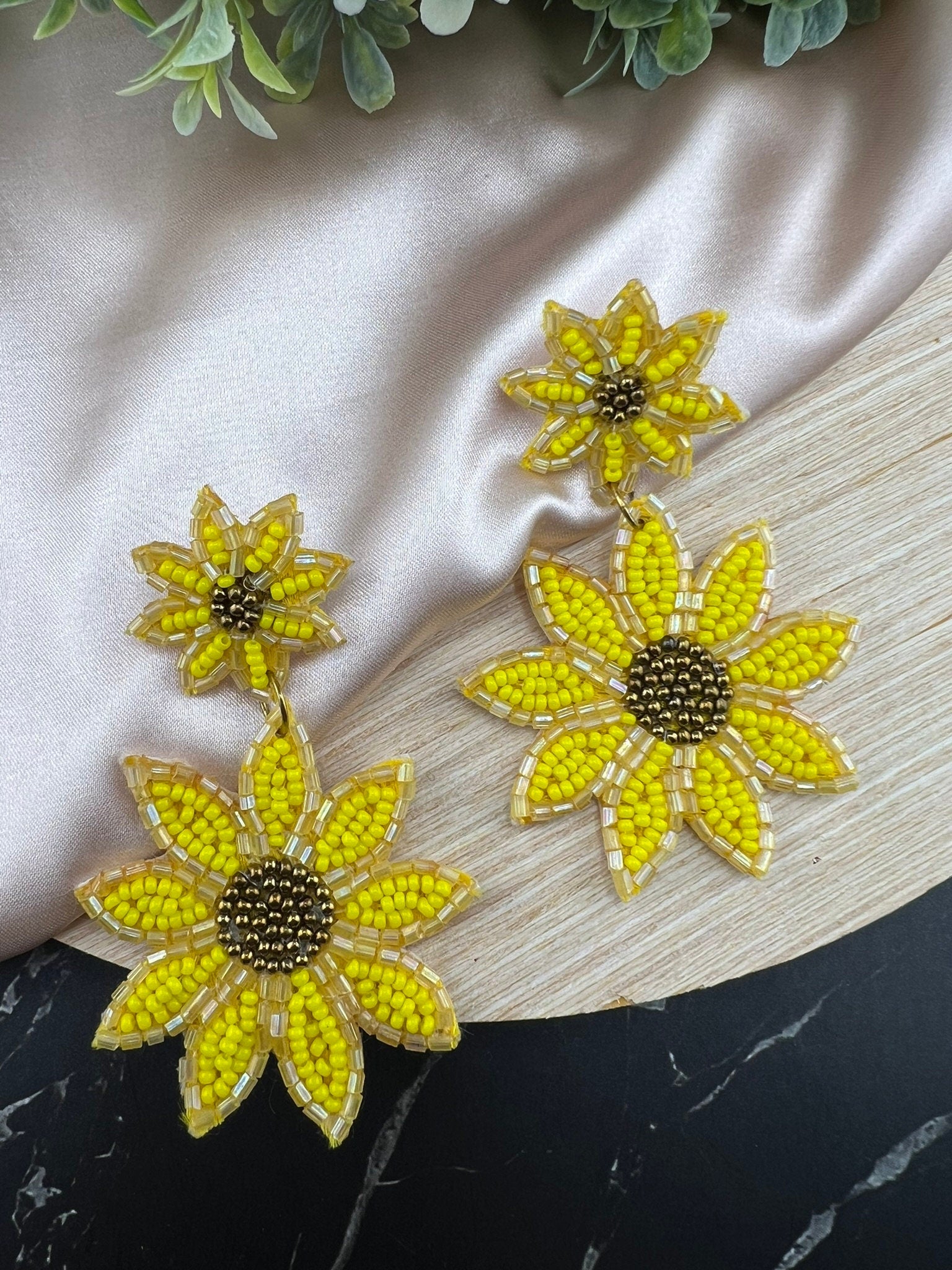 Beaded Shining Yellow Flower quirky earring/Handmade earring/Statement Earring/Boho Earring/Beaded earring/Ethnic Earring/Valentines gift