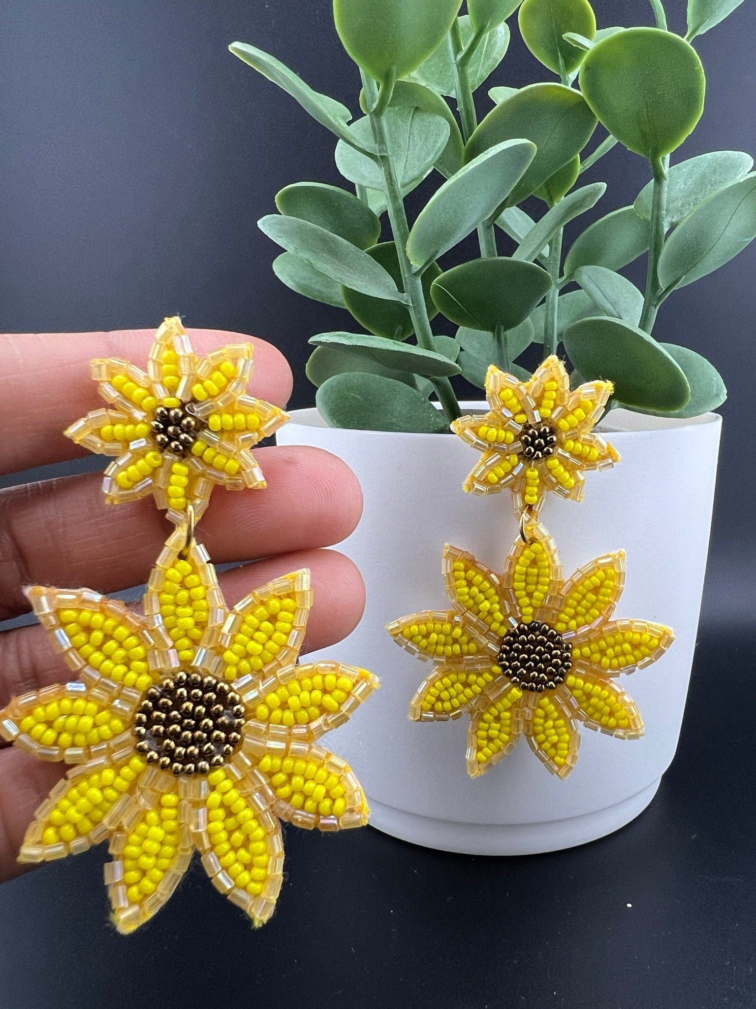 Beaded Shining Yellow Flower quirky earring/Handmade earring/Statement Earring/Boho Earring/Beaded earring/Ethnic Earring/Valentines gift