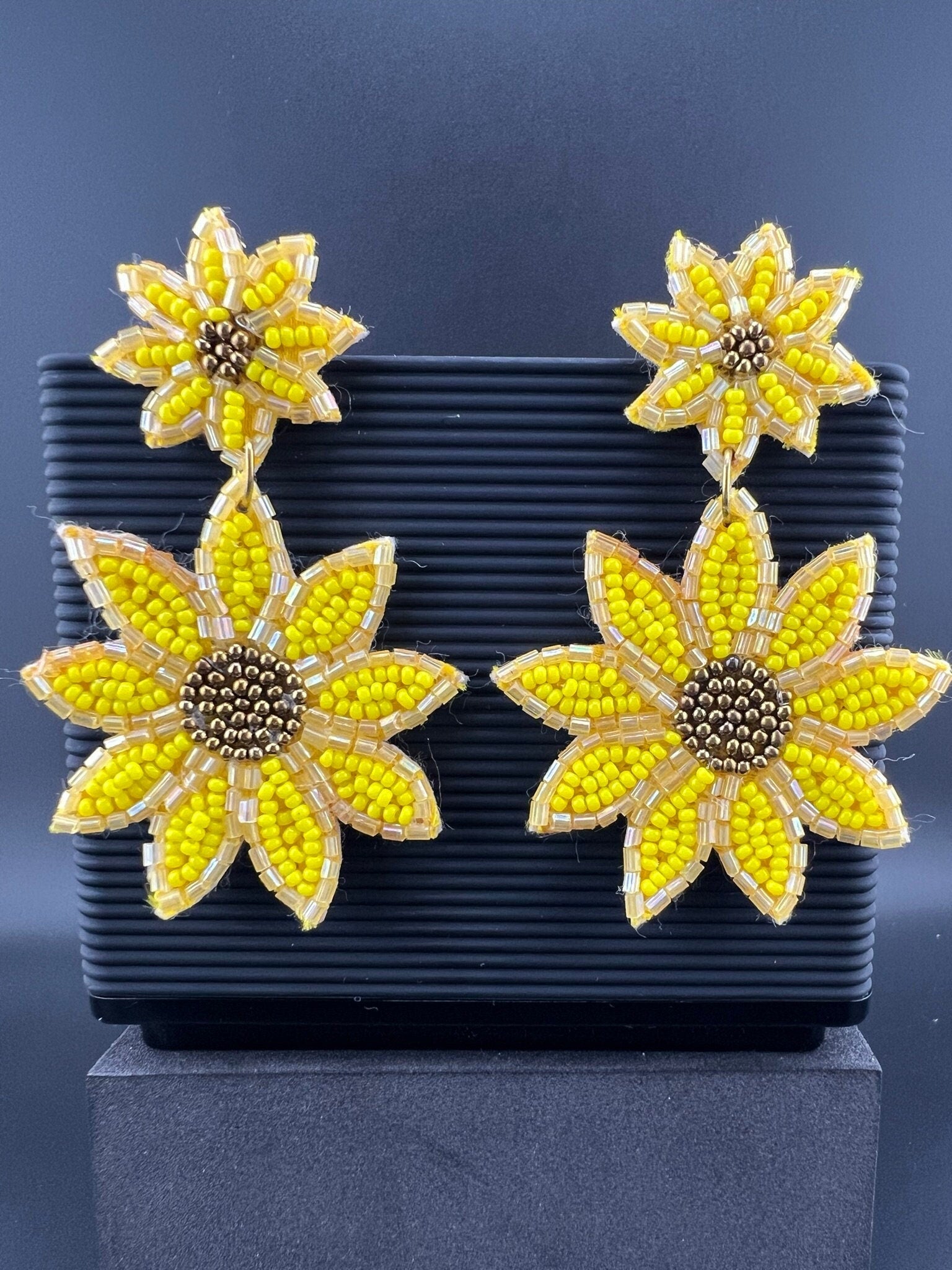 Beaded Shining Yellow Flower quirky earring/Handmade earring/Statement Earring/Boho Earring/Beaded earring/Ethnic Earring/Valentines gift