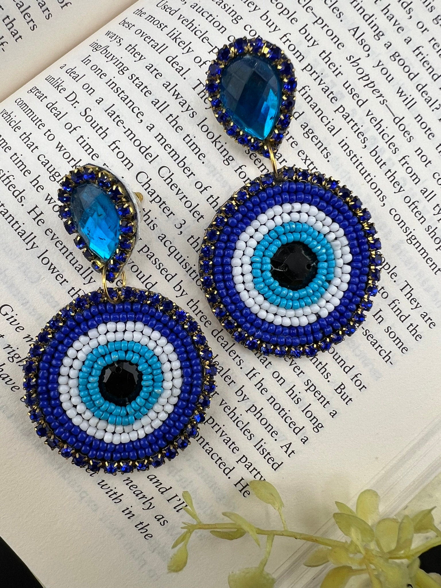 Evil eye Beaded Dangle earrings/Handmade earring/Statement Earring/Boho Earring/Fashion Jewelry/Ethnic Earring/Quirky earrings/Blue earrings