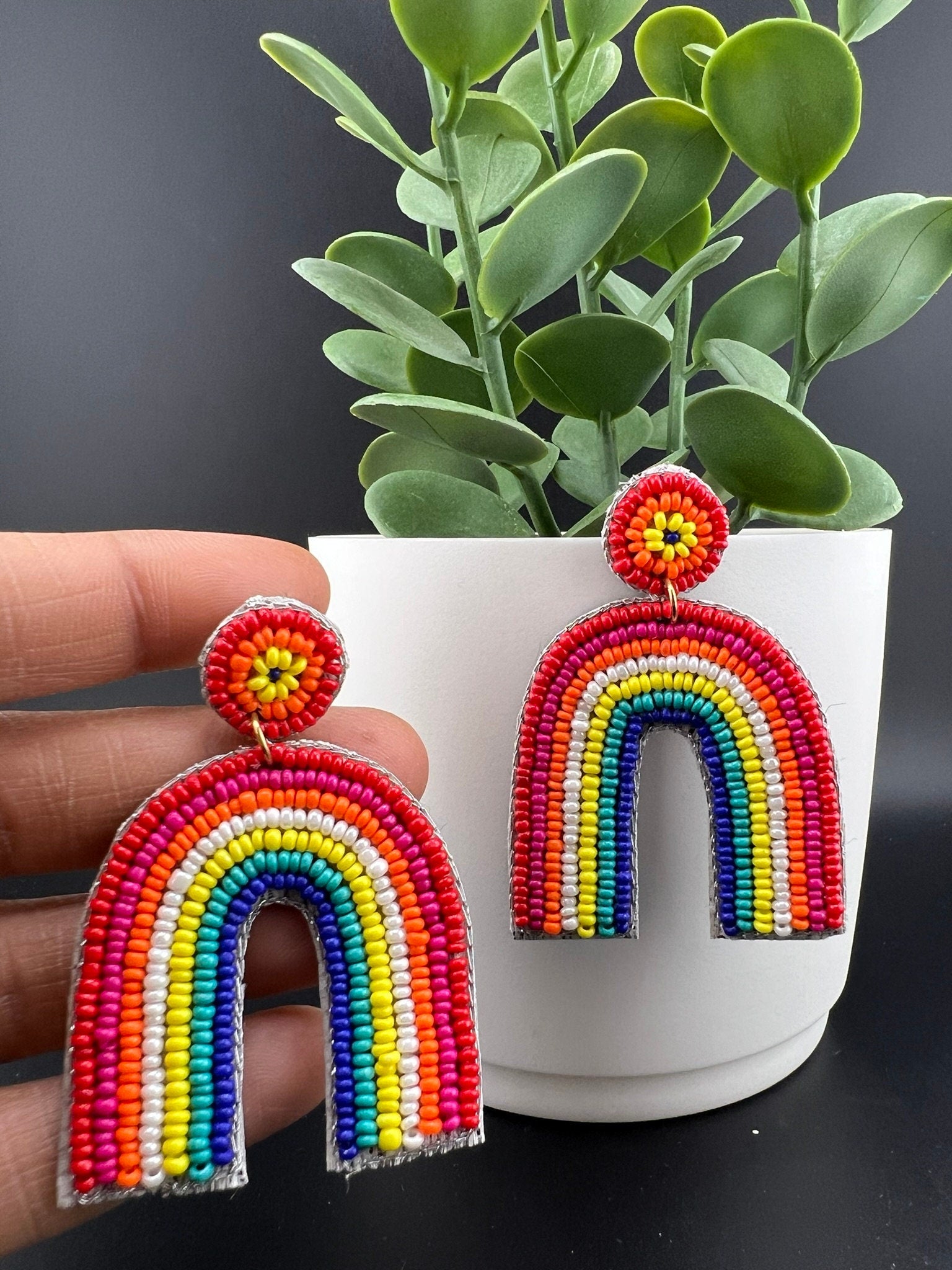 Beaded Colorful Rainbow quirky earring/Handmade earring/Statement Earring/Boho Earring/Beaded earring/Ethnic Earring/Wedding earrings/Spring