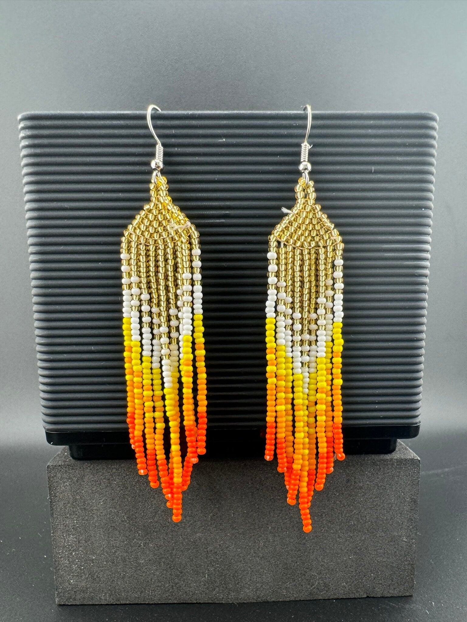 Beaded Long Orange Yellow Golden quirky earring/Handmade earring/Statement Earring/Boho Earring/Beaded earring/Ethnic Earring/Valentine gift