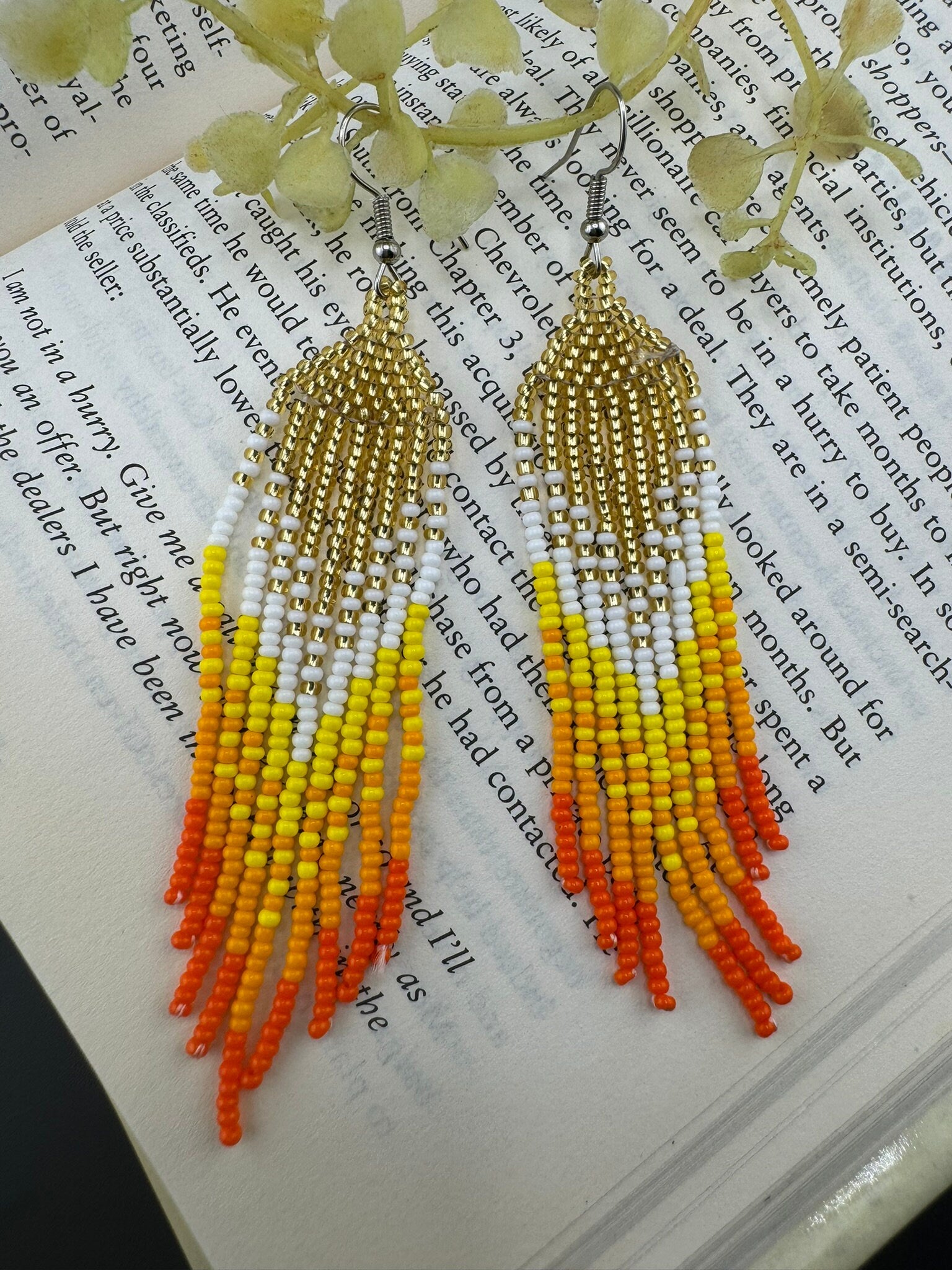 Beaded Long Orange Yellow Golden quirky earring/Handmade earring/Statement Earring/Boho Earring/Beaded earring/Ethnic Earring/Valentine gift