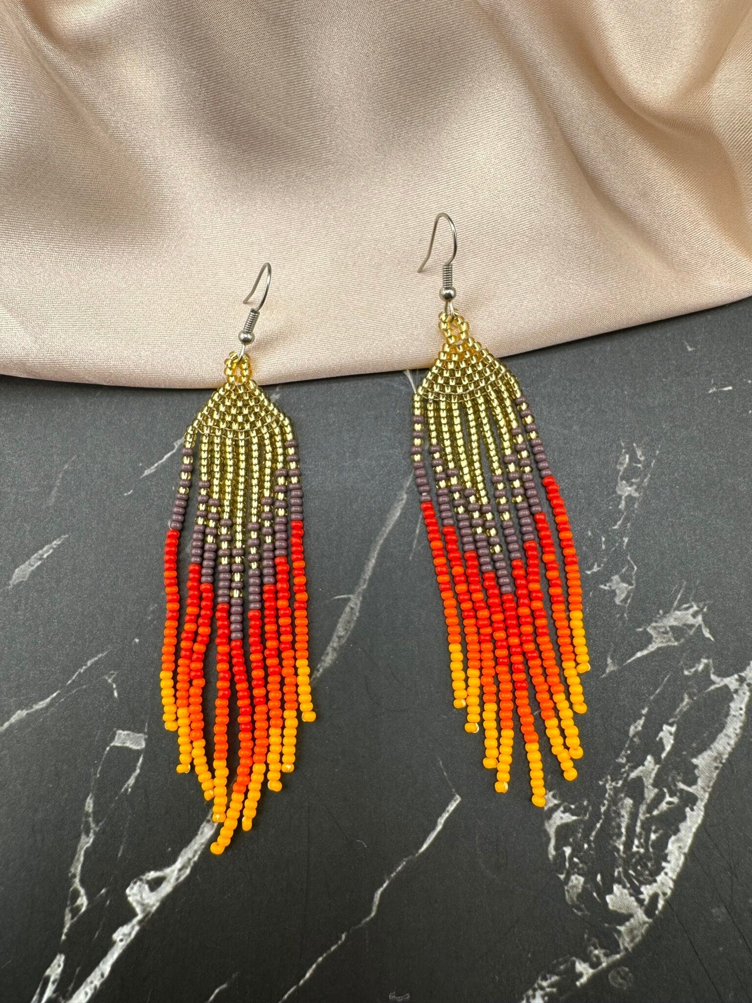 Beaded Long Red Yellow Purple quirky earring/Handmade earring/Statement Earring/Boho Earring/Beaded earring/Ethnic Earring/Valentine gift