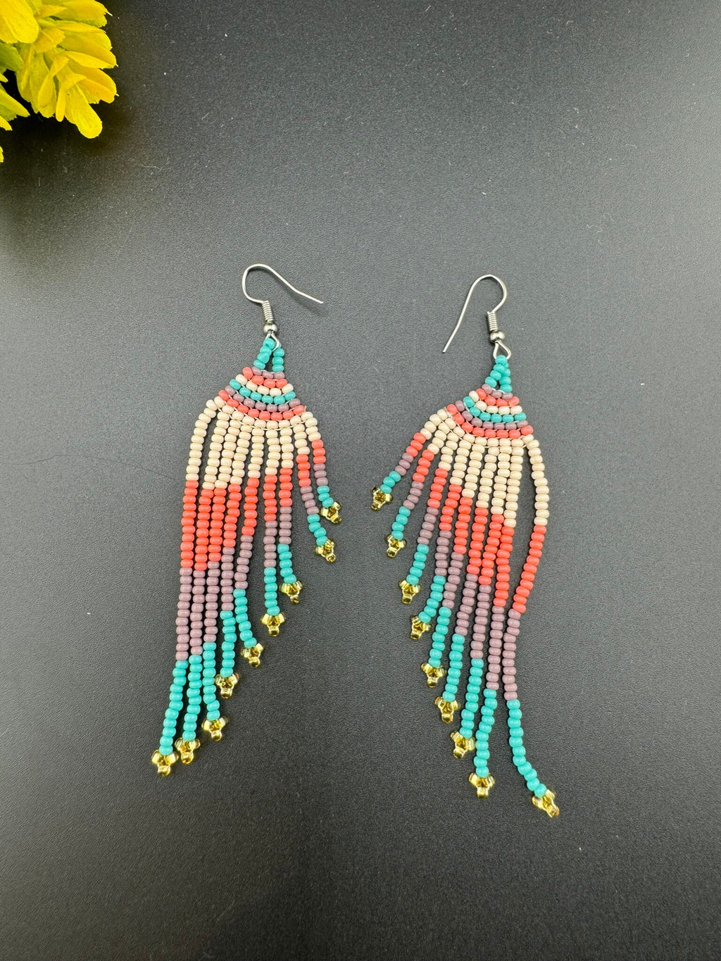 Beaded Long Peach Purple Long quirky earring/Handmade earring/Statement Earring/Boho Earring/Beaded earring/Ethnic Earring/Valentine gift