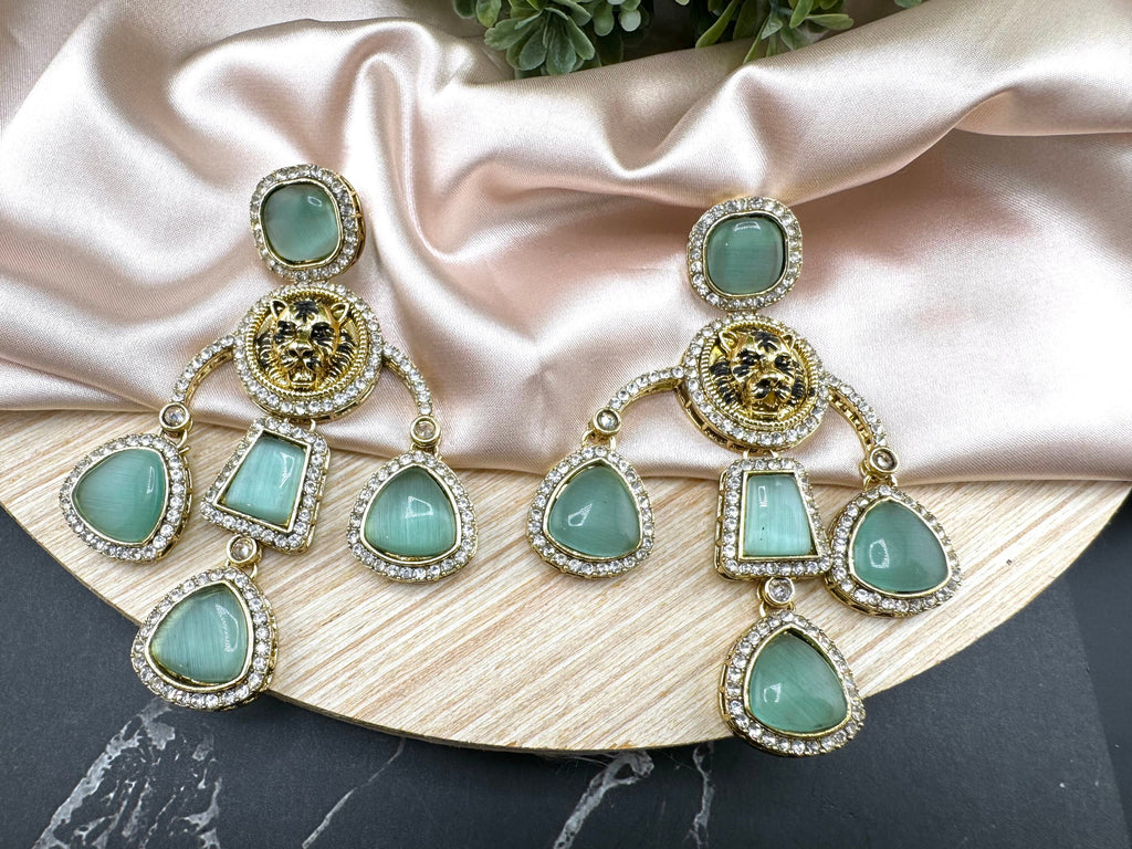 Premium Sabyasachi inspired designer Chand Bali earring Mint Green/Long Chandelier earring/Gold earring/Long Indian Earring/Bridal Earring