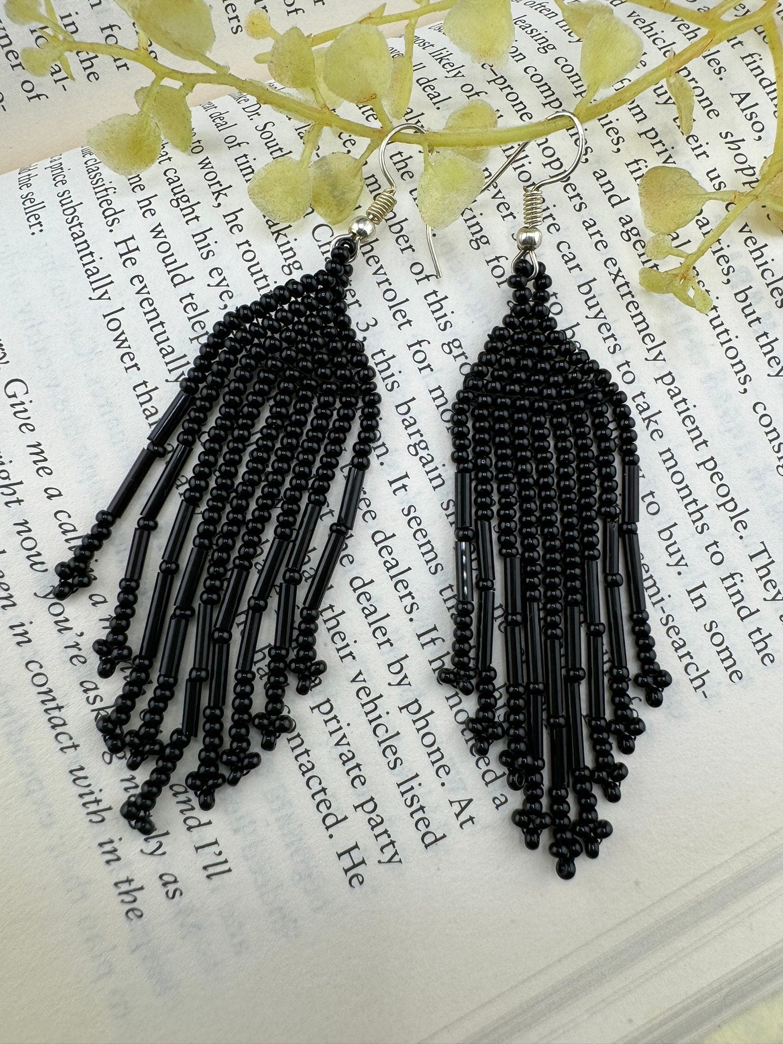 Beaded Long Black quirky earring/Handmade earring/Statement Earring/Boho Earring/Beaded earring/Ethnic Earring/Valentine gift/Party jewelry