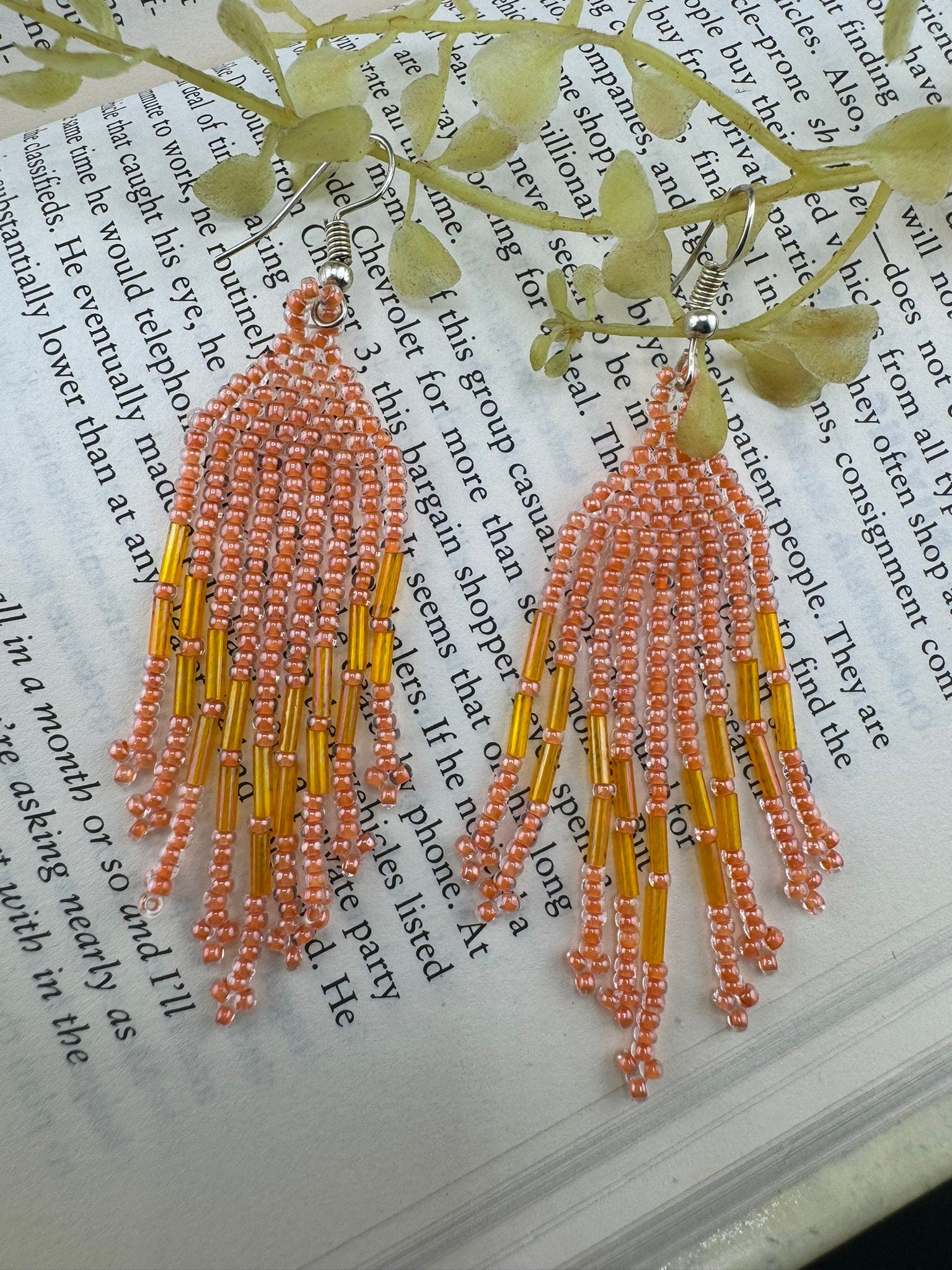 Beaded Long Peach quirky earring/Handmade earring/Statement Earring/Boho Earring/Beaded earring/Ethnic Earring/Valentine gift/Party jewelry