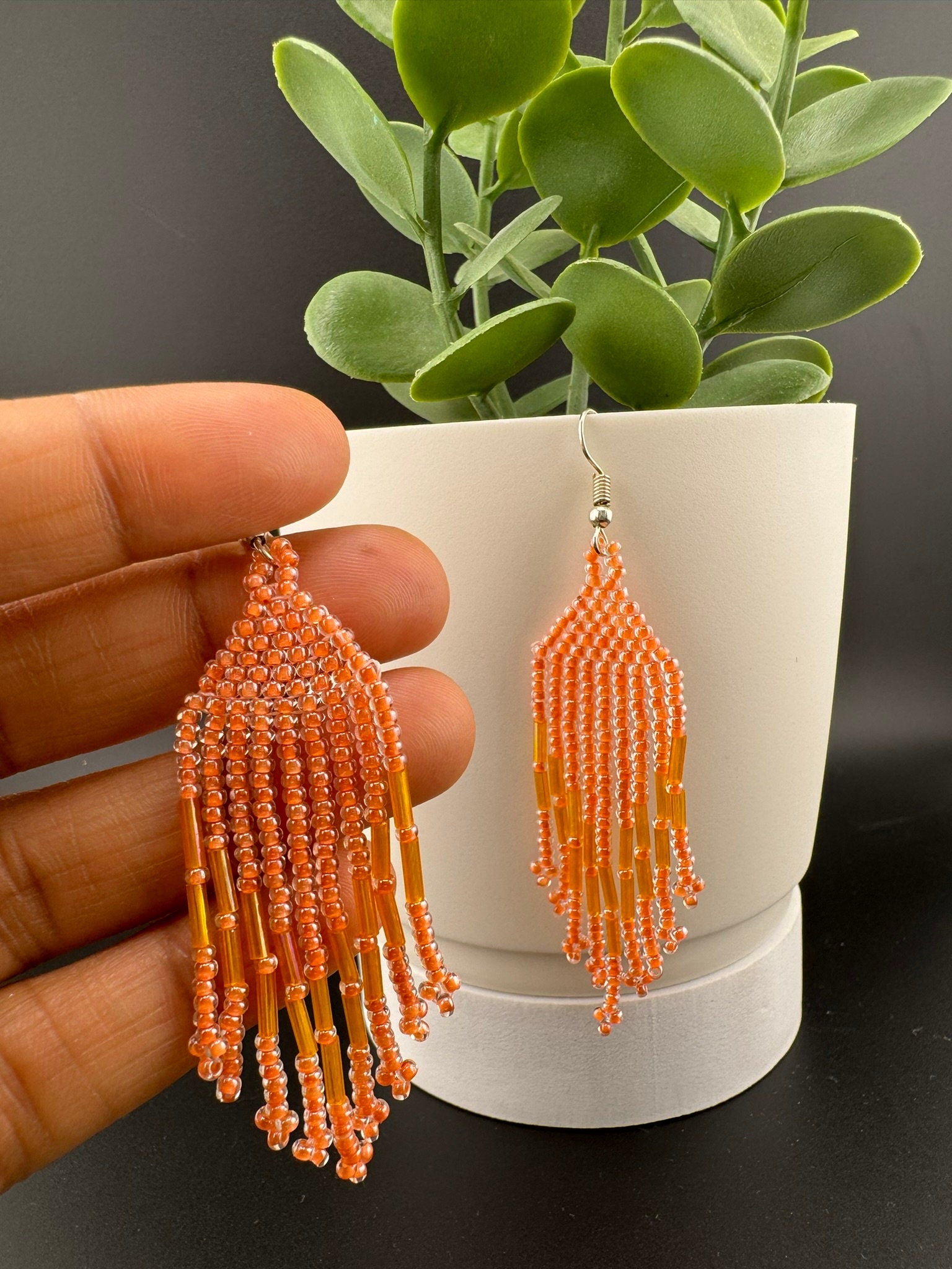 Beaded Long Peach quirky earring/Handmade earring/Statement Earring/Boho Earring/Beaded earring/Ethnic Earring/Valentine gift/Party jewelry