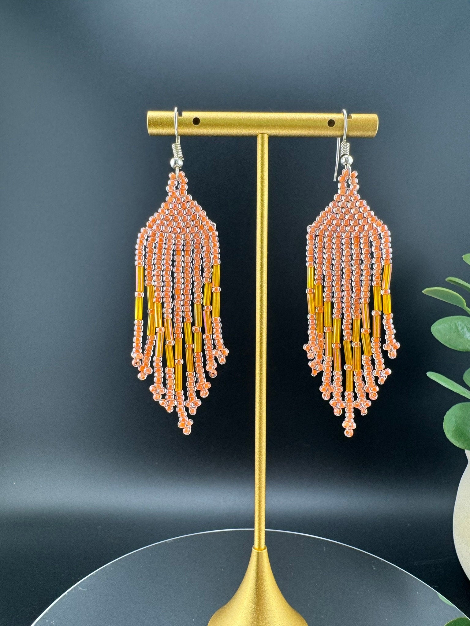 Beaded Long Peach quirky earring/Handmade earring/Statement Earring/Boho Earring/Beaded earring/Ethnic Earring/Valentine gift/Party jewelry