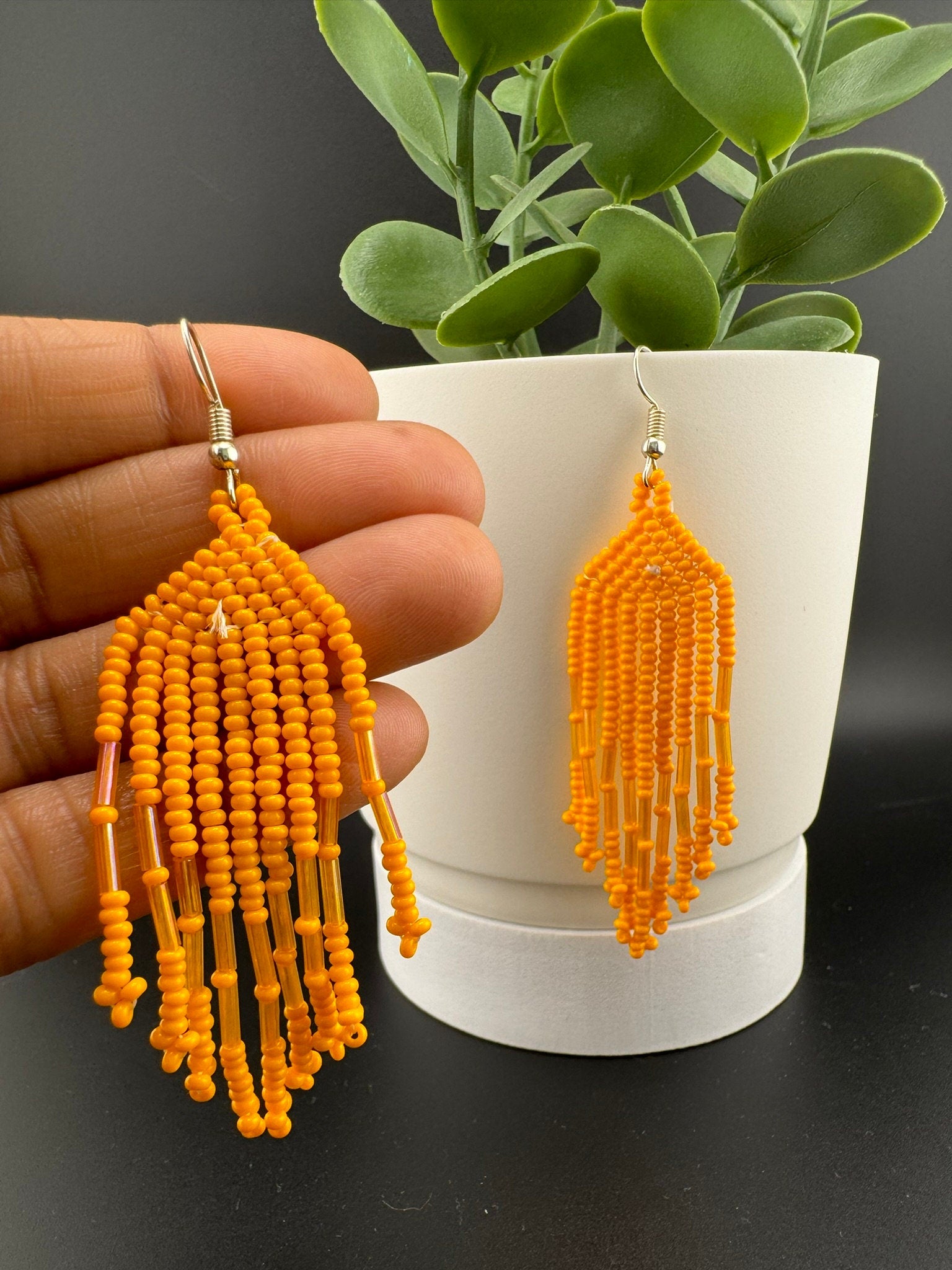 Beaded Long Yellow quirky earring/Handmade earring/Statement Earring/Boho Earring/Beaded earring/Ethnic Earring/Valentine gift/Party jewelry