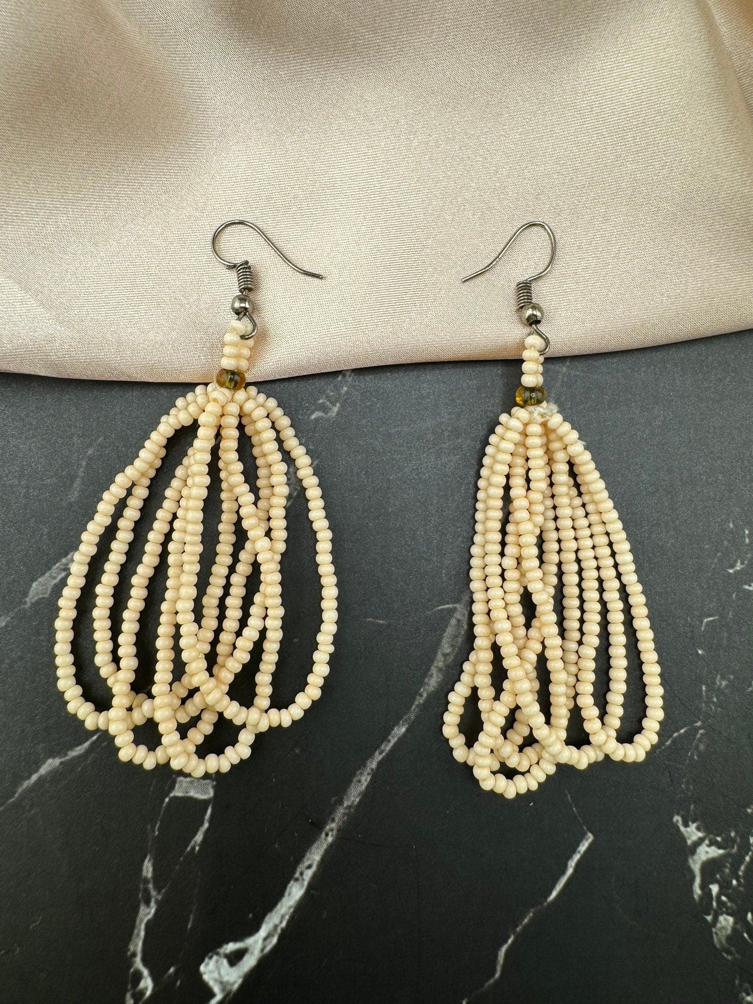 Beaded Beige/Ivory quirky earring/Handmade earring/Statement Earring/Boho Earring/Beaded earring/Ethnic Earring/Valentine gift/Party jewelry