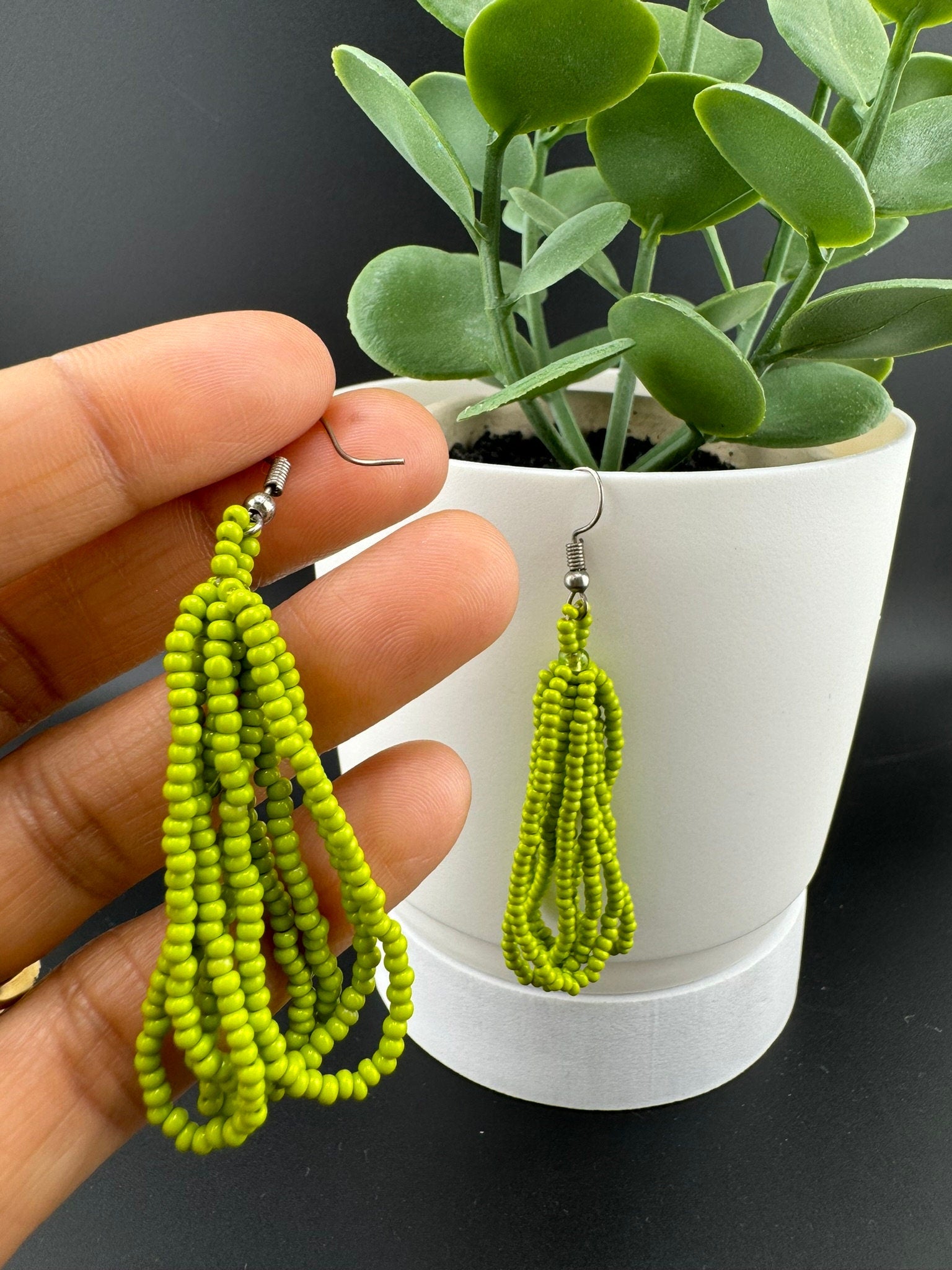 Beaded Green quirky earring/Handmade earring/Statement Earring/Boho Earring/Beaded earring/Ethnic Earring/Valentine gift/Everyday earring