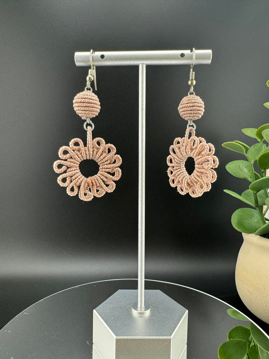 Thread Light Lavender, Beige Everyday earring/Handmade earring/Statement Earring/Boho Earring/Beaded earring/Ethnic Earring/Valentine gift